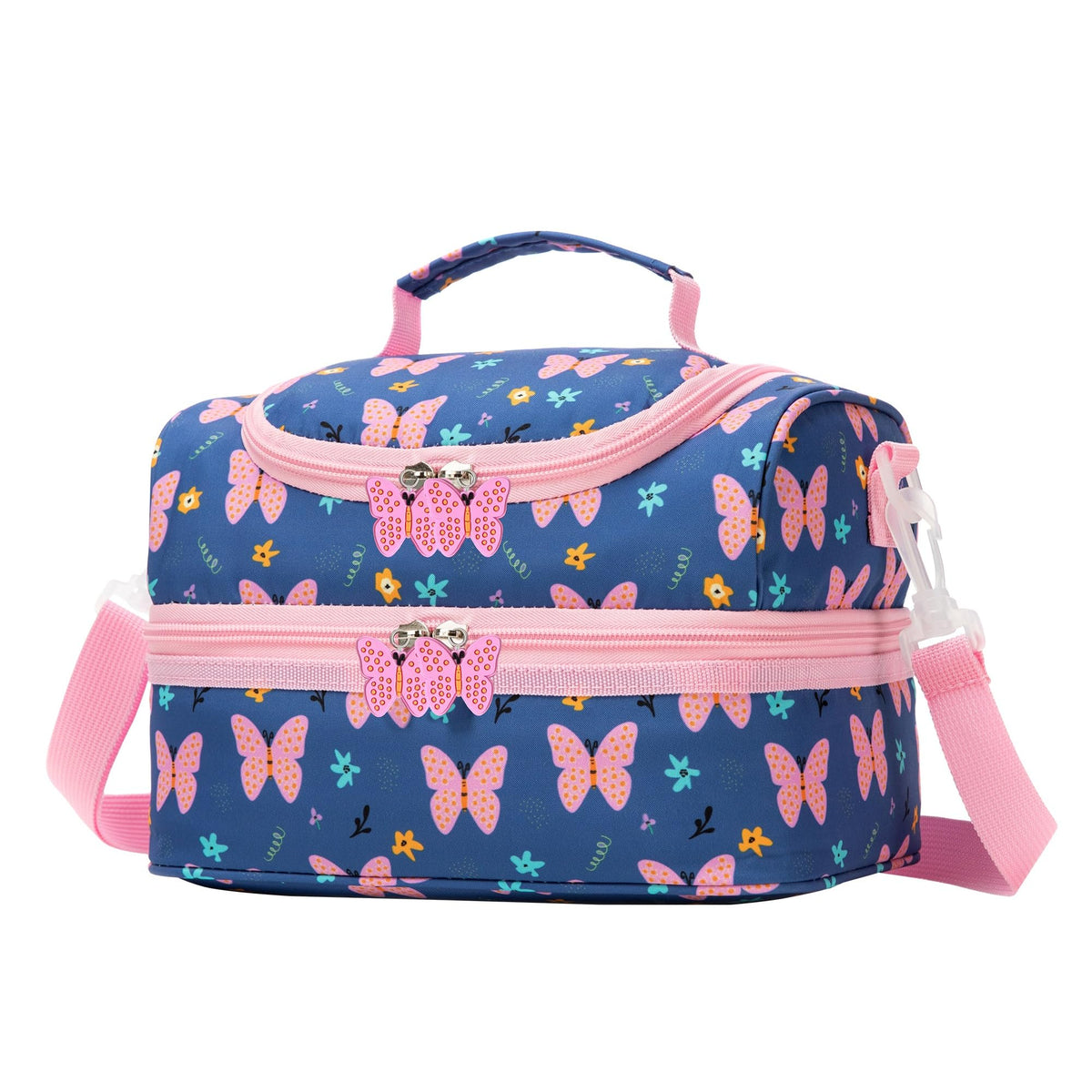Insulated Kids Dual Compartment Lunch Bags Tote for Girls Boys Toddler Lunch Boxes Pre-School Toddler Kindergarten Elementary Picnic Food Cooler Thermal with Strap (Rainbow Daisies)