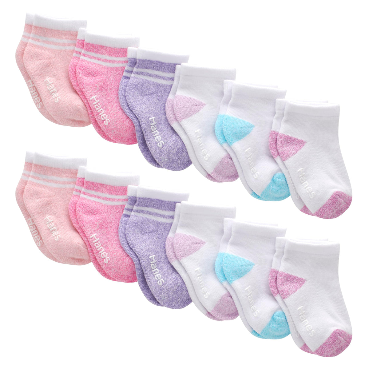 Hanes Baby Ankle and Low Cut Socks, 12-pack, Pure Comfort Socks for Infant & Toddler Girls and Boys - Organic Cotton Blend