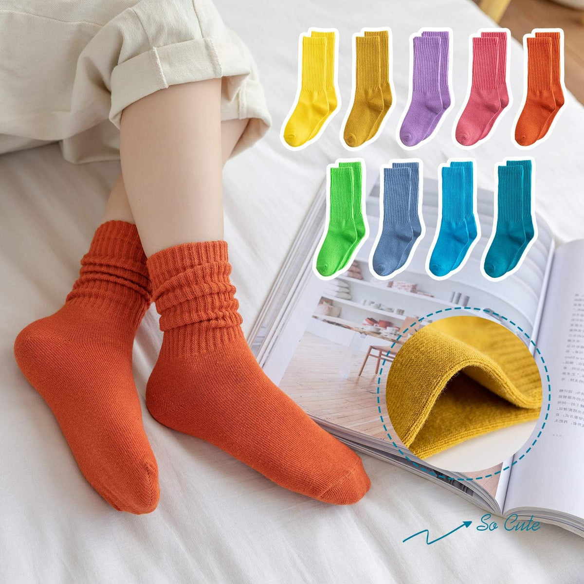 Girls Socks - 9 Pairs Long Slouch Socks for Girls