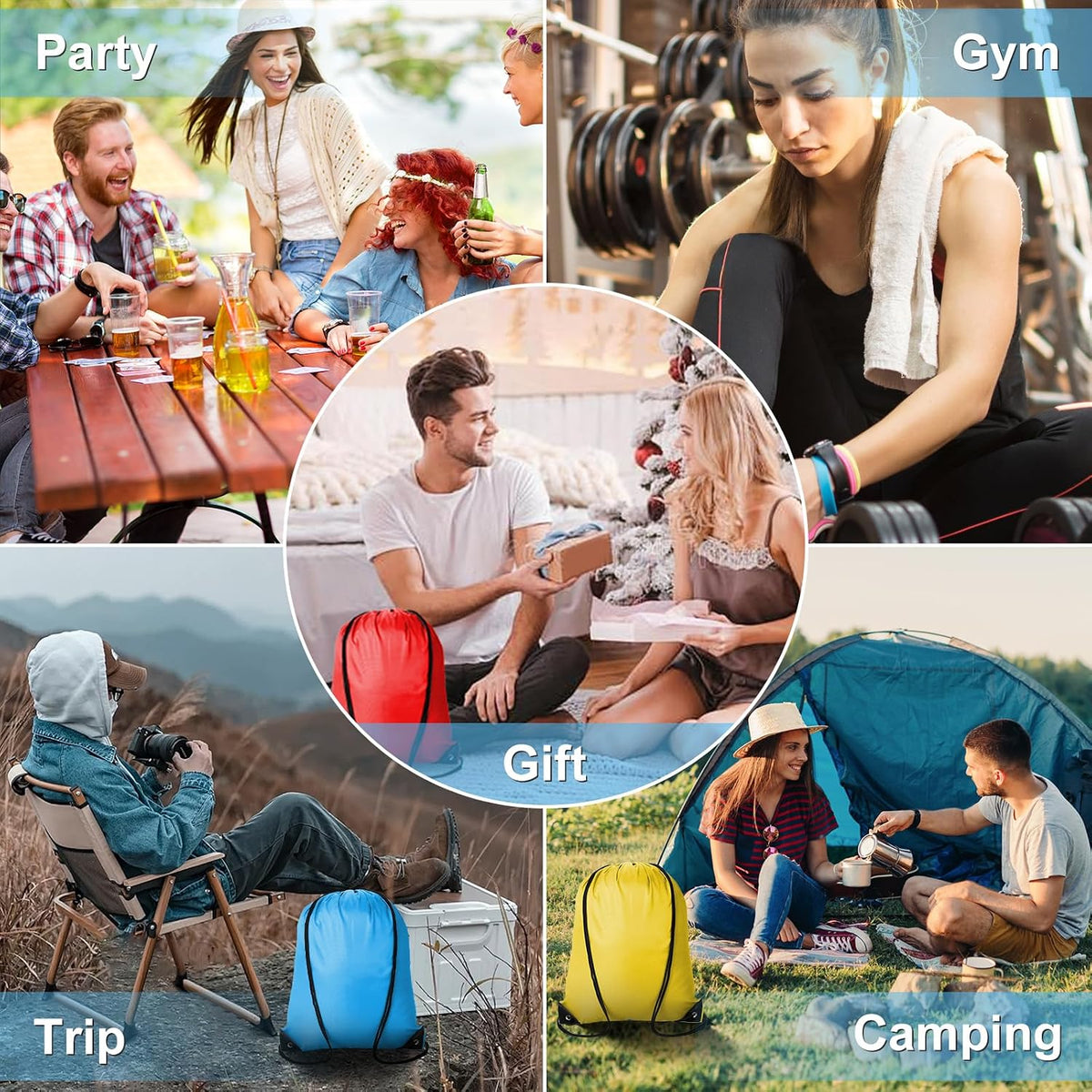 Kuhome 6Pcs Drawstring Backpacks Bulk String Bag Cinch Sack Pack Storage Knapsack Polyester Gift Bags Sports Drawstring Bags for Trip Gym Party Bags(6 Colors)