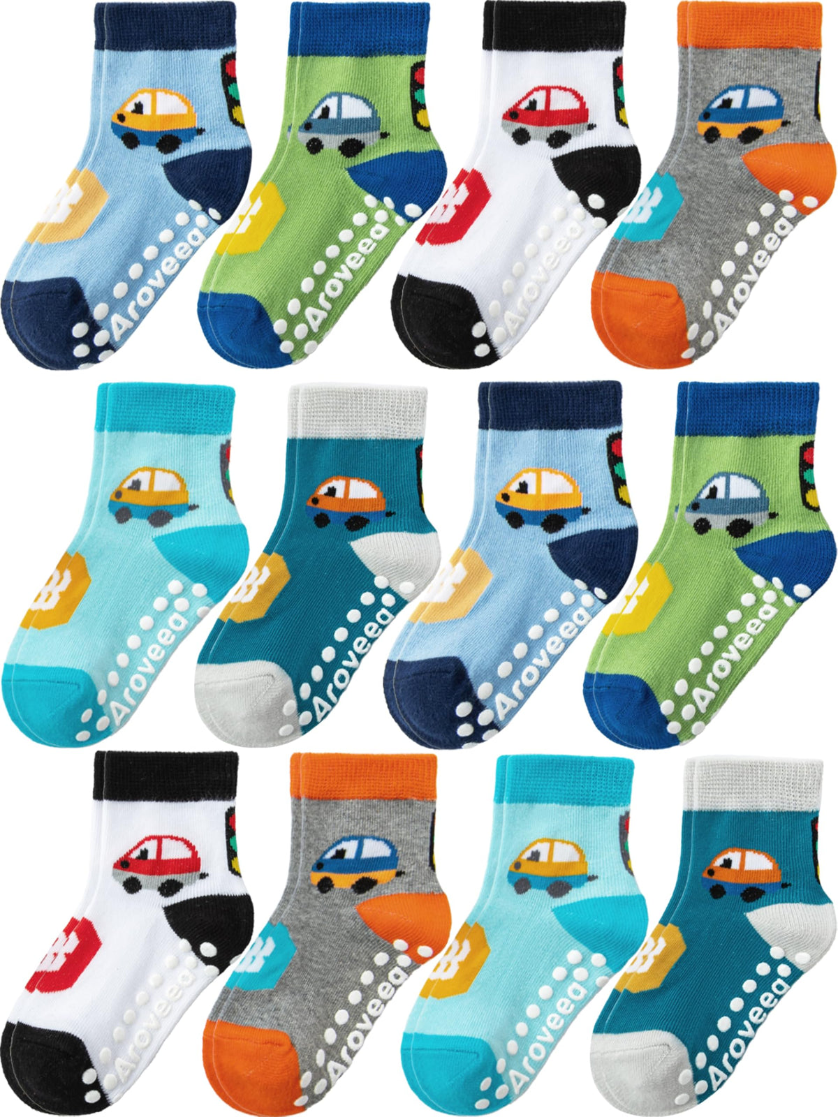 Aroveea Toddler Socks Non Slip Grip Ankle Baby 12 Pack for Kids Boys Girls