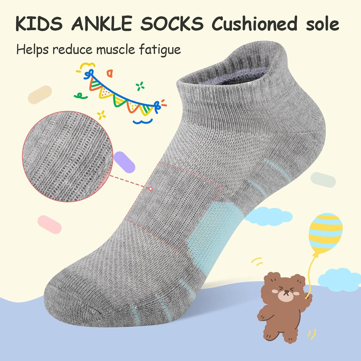 Comfoex 12 Pairs Girls Socks Ankle Athletic low cut Socks With Cushioned Sole For Little Big Kids 4-6 6-8 8-10 Years Old