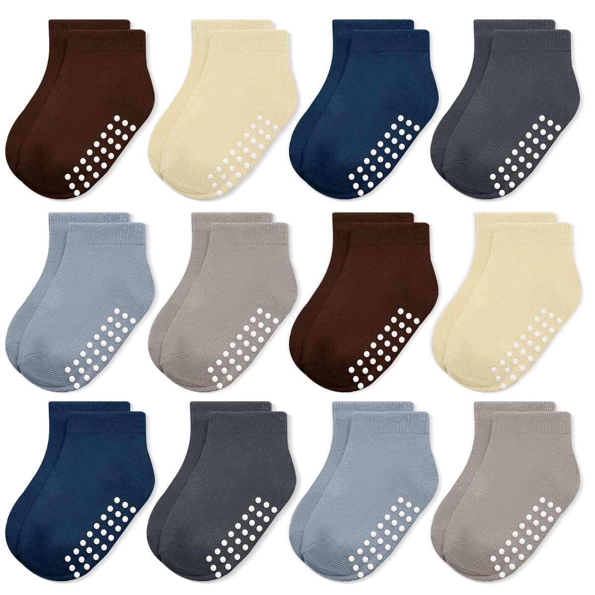 Baby Non-Slip Ankle Socks 12 Pack Soft Cotton for Infant Toddlers Girl Boy