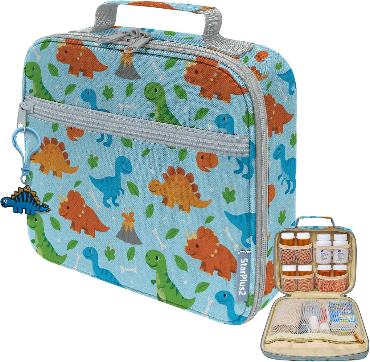 Medium Pill Bottle Organizer, Kids Travel Medicine Bag, Dinosaurs