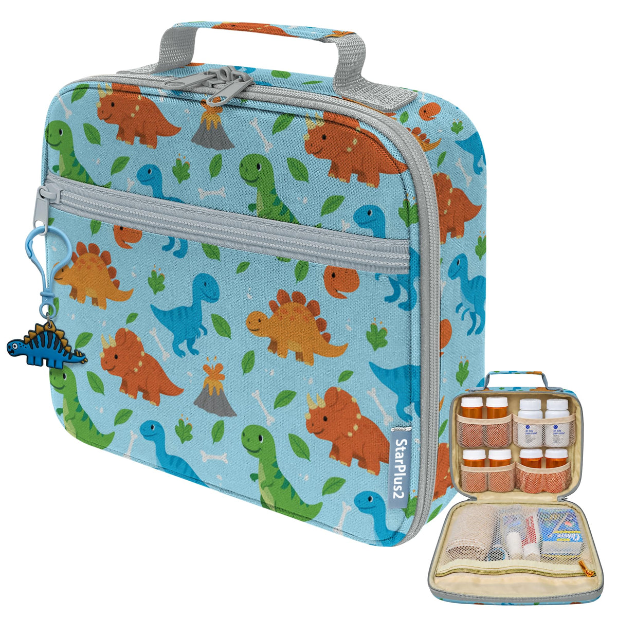 Medium Pill Bottle Organizer, Kids Travel Medicine Bag, Dinosaurs