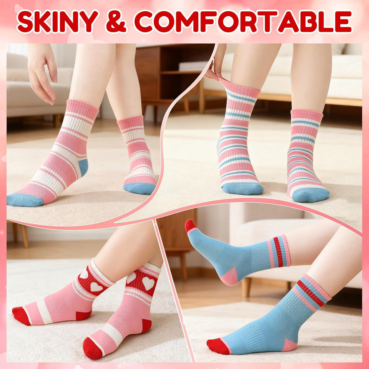 Jspupifip 6 Pairs Girls Crew Athletic Socks