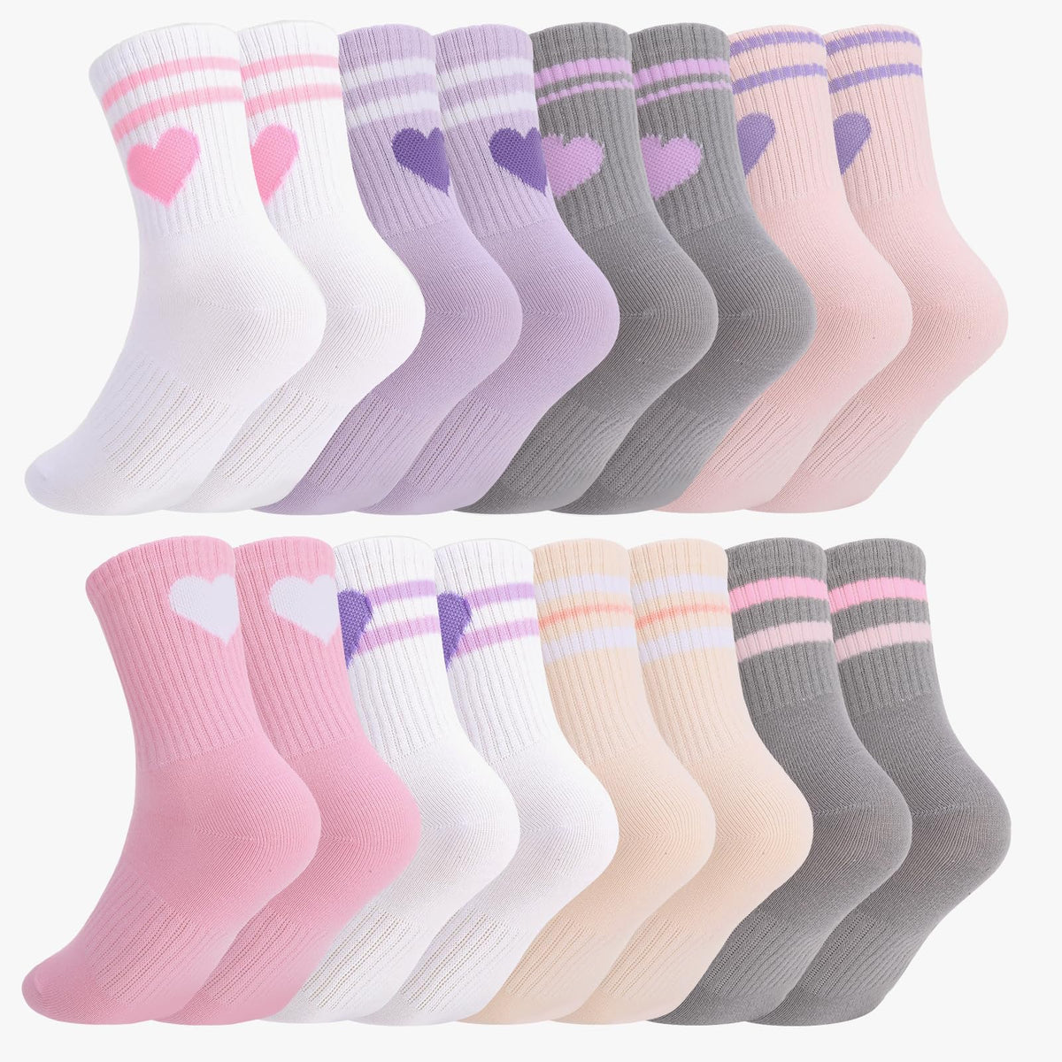 8 Pairs Kids Crew Socks Cotton Back to School Uniform Sock