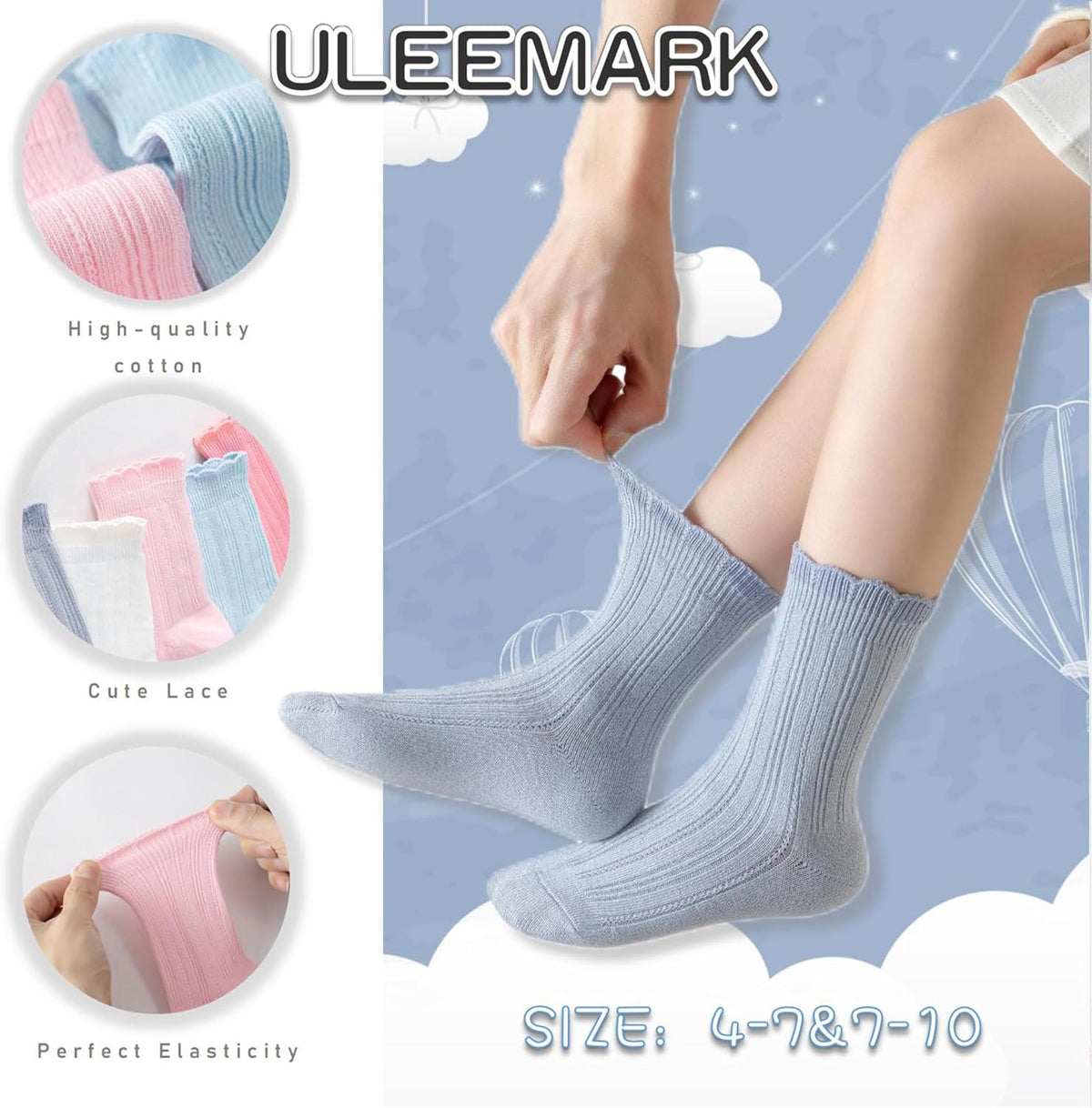 Girl Ruffle Socks, 6 Pairs, 4T-10T, Frilly Dress Crew Socks