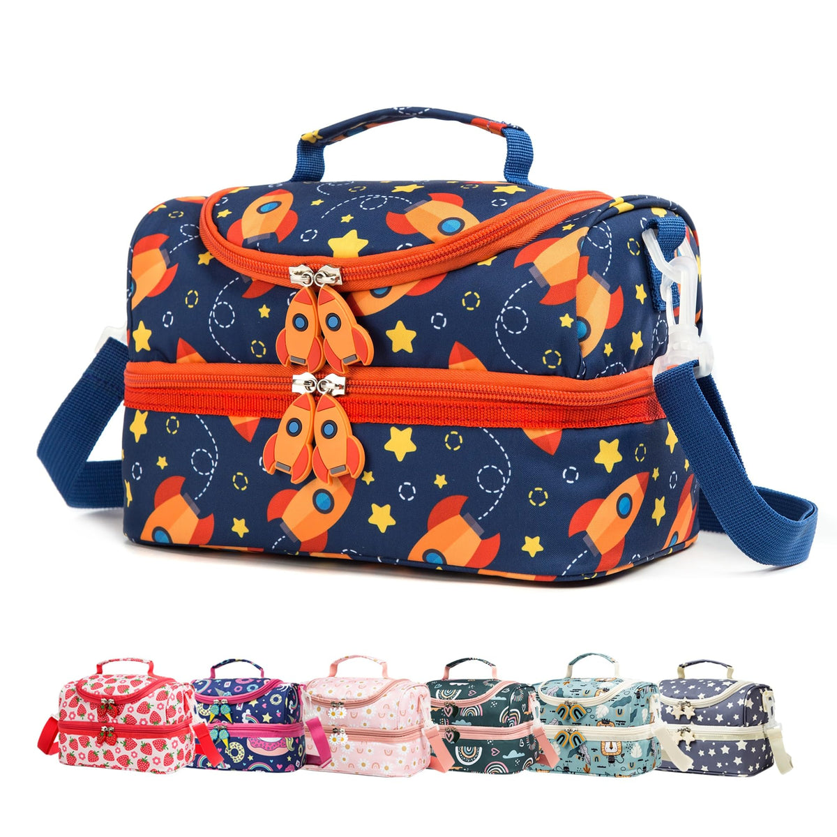 Insulated Kids Dual Compartment Lunch Bags Tote for Girls Boys Toddler Lunch Boxes Pre-School Toddler Kindergarten Elementary Picnic Food Cooler Thermal with Strap (Rainbow Daisies)