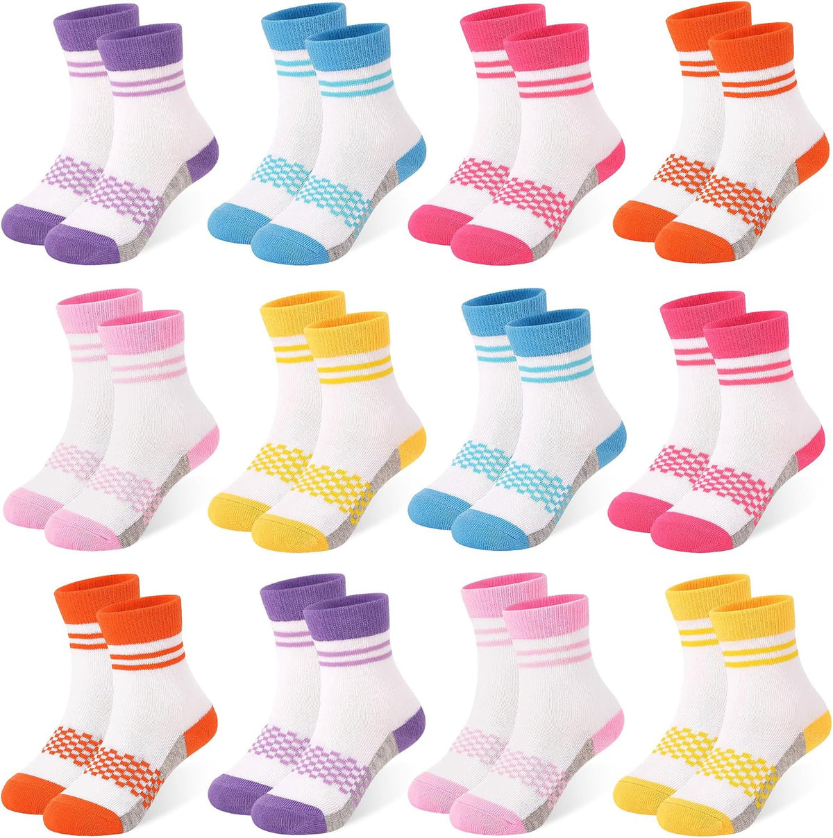 12 Pairs Girls Crew Socks,Kids Athletic School Socks Ages 2-14