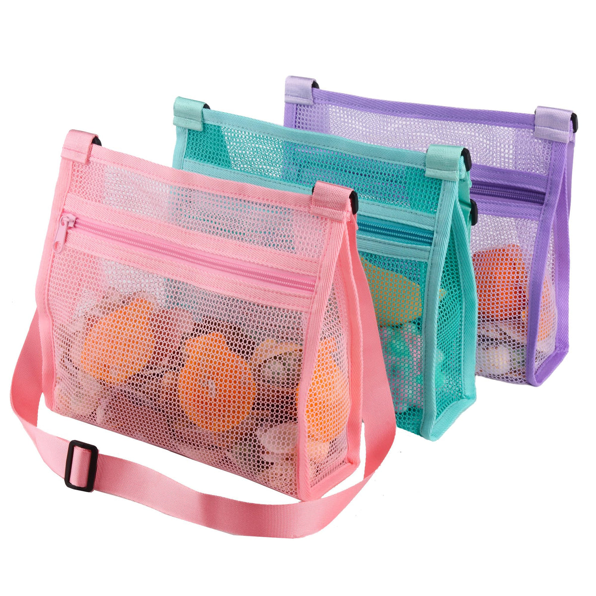 MUYIZI Mesh Beach Bag for Shells Collecting 4 Pack,Shell Bags for Beach,Sea Shell Bags for Picking Up Shells,Beach Shell Bag for Kids, Beach Toys Sand Toys Swimming Accessories for Boys and Girls
