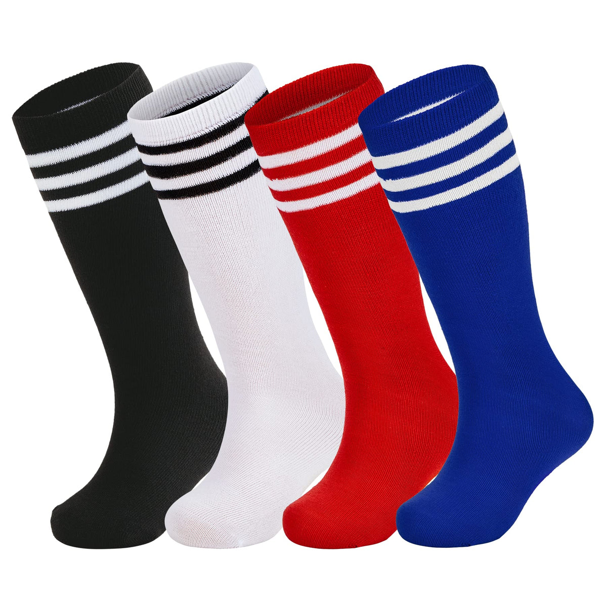 Zando 4 Pairs Kids Soccer Socks Athletic Youth Boys Girls Knee High Socks