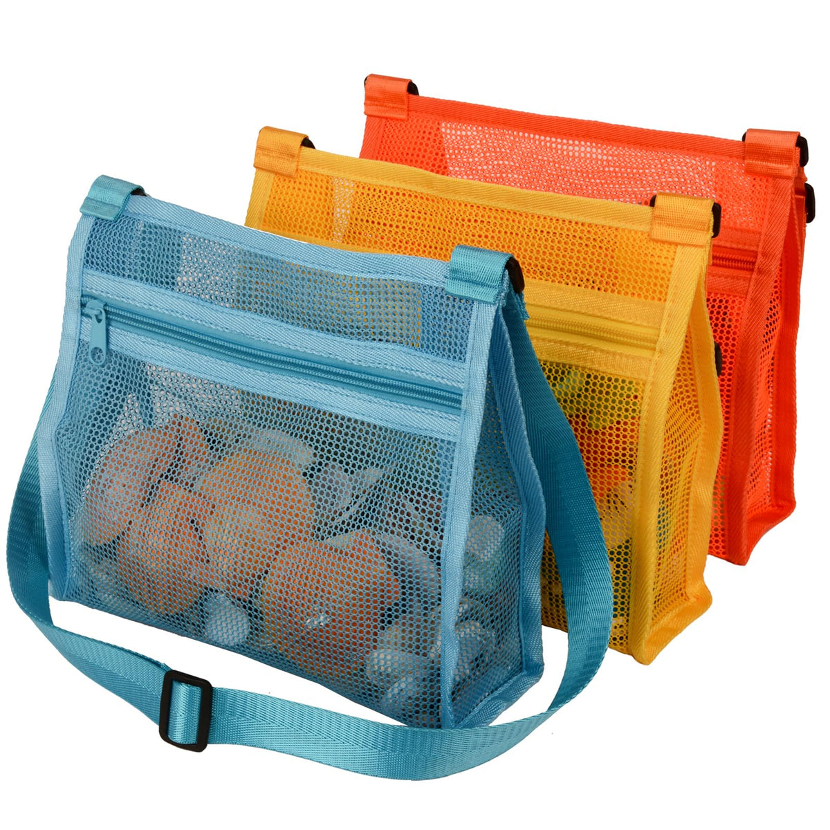 MUYIZI Mesh Beach Bag for Shells Collecting 4 Pack,Shell Bags for Beach,Sea Shell Bags for Picking Up Shells,Beach Shell Bag for Kids, Beach Toys Sand Toys Swimming Accessories for Boys and Girls