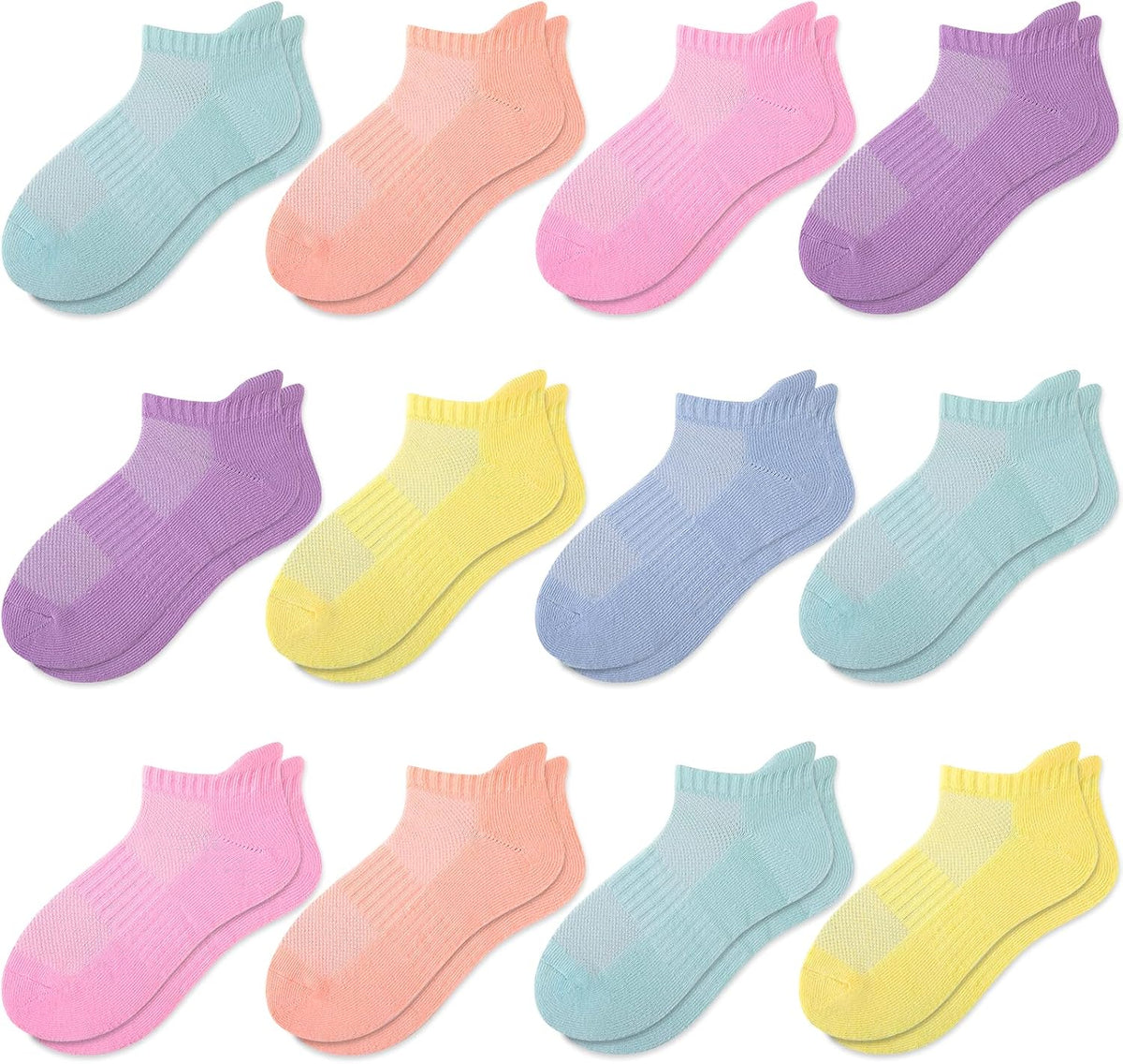 Comfoex 12 Pairs Boys Girls Socks Ankle Athletic Low Cut Short For Kids 4-7 7-10 Years Olds With Cushioned Sole