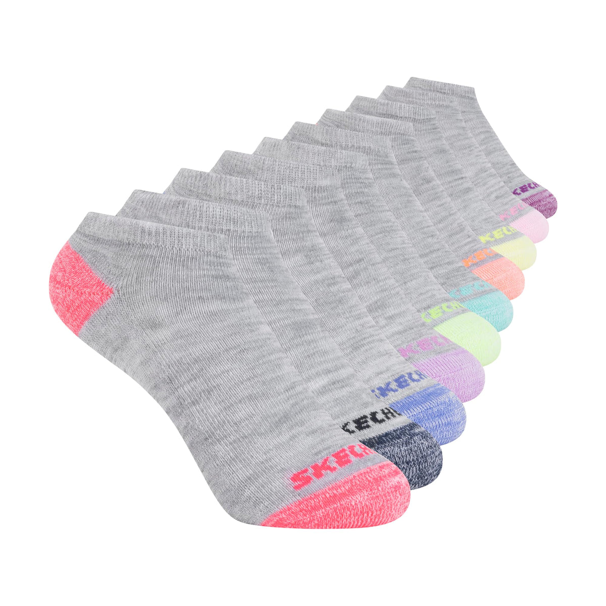 Skechers Girls 10-pack Performance No Show Socks, Everyday Wear for Kids, Soft & Comfort-fit