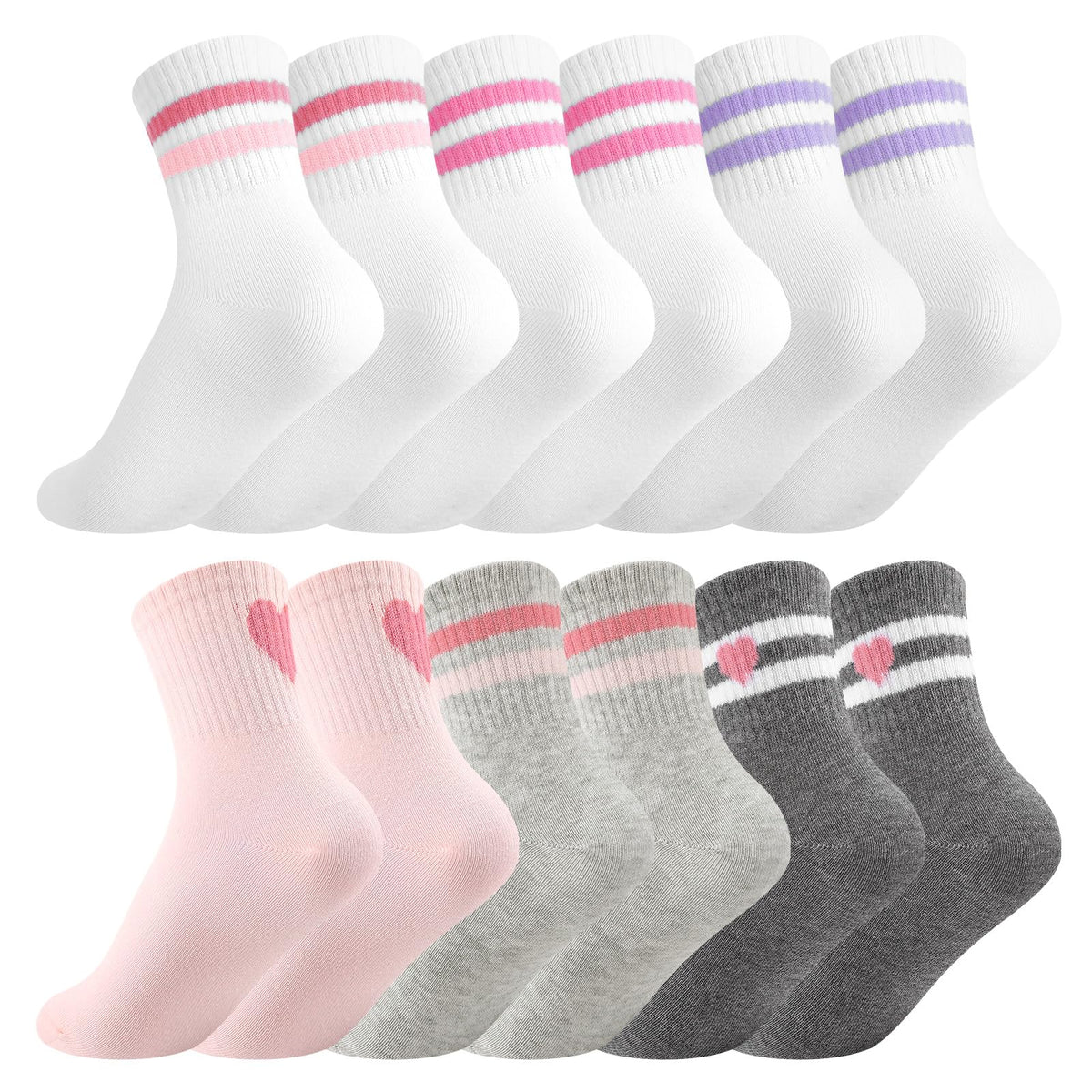 Jspupifip 6 Pairs Girls Crew Athletic Socks
