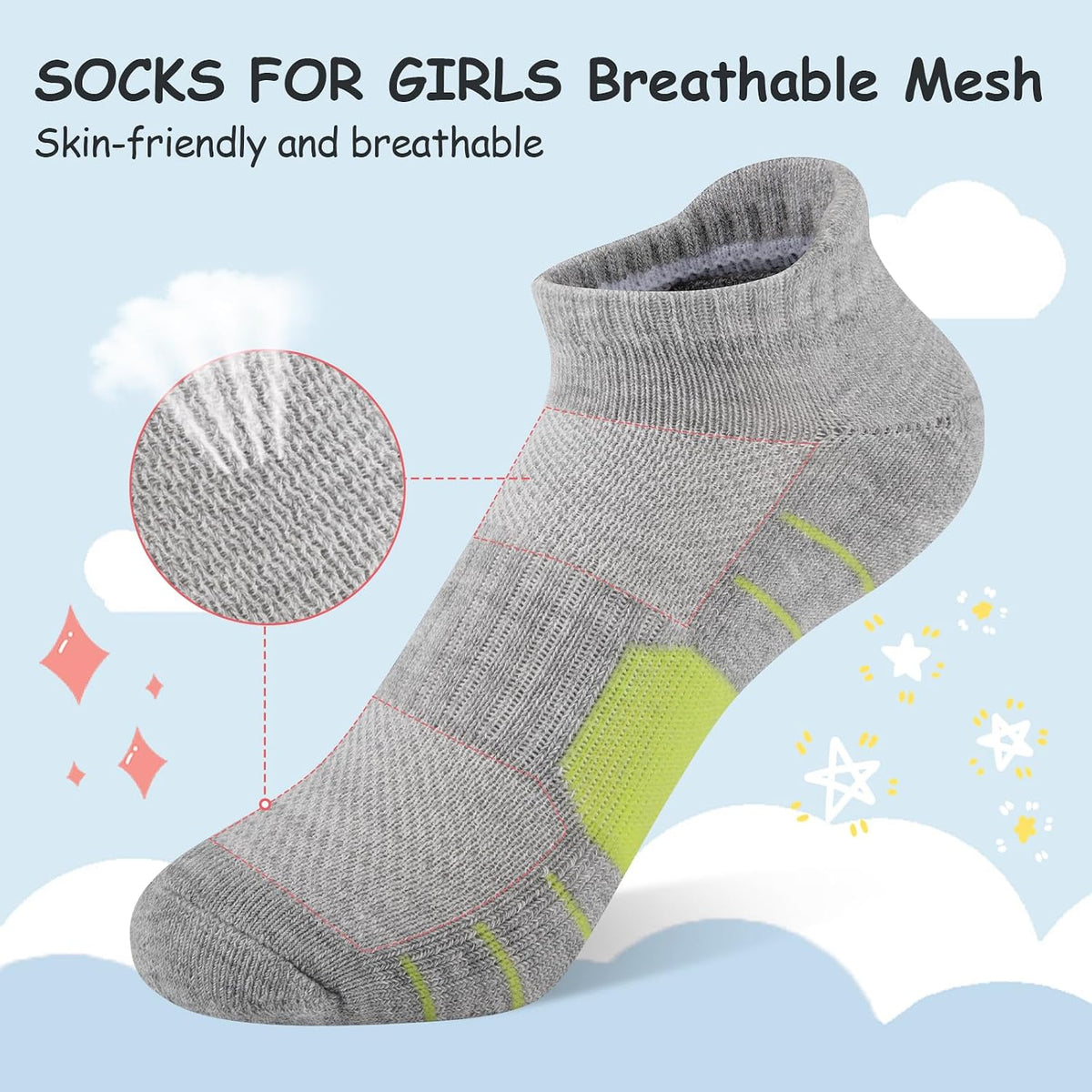 Comfoex 12 Pairs Girls Socks Ankle Athletic low cut Socks With Cushioned Sole For Little Big Kids 4-6 6-8 8-10 Years Old