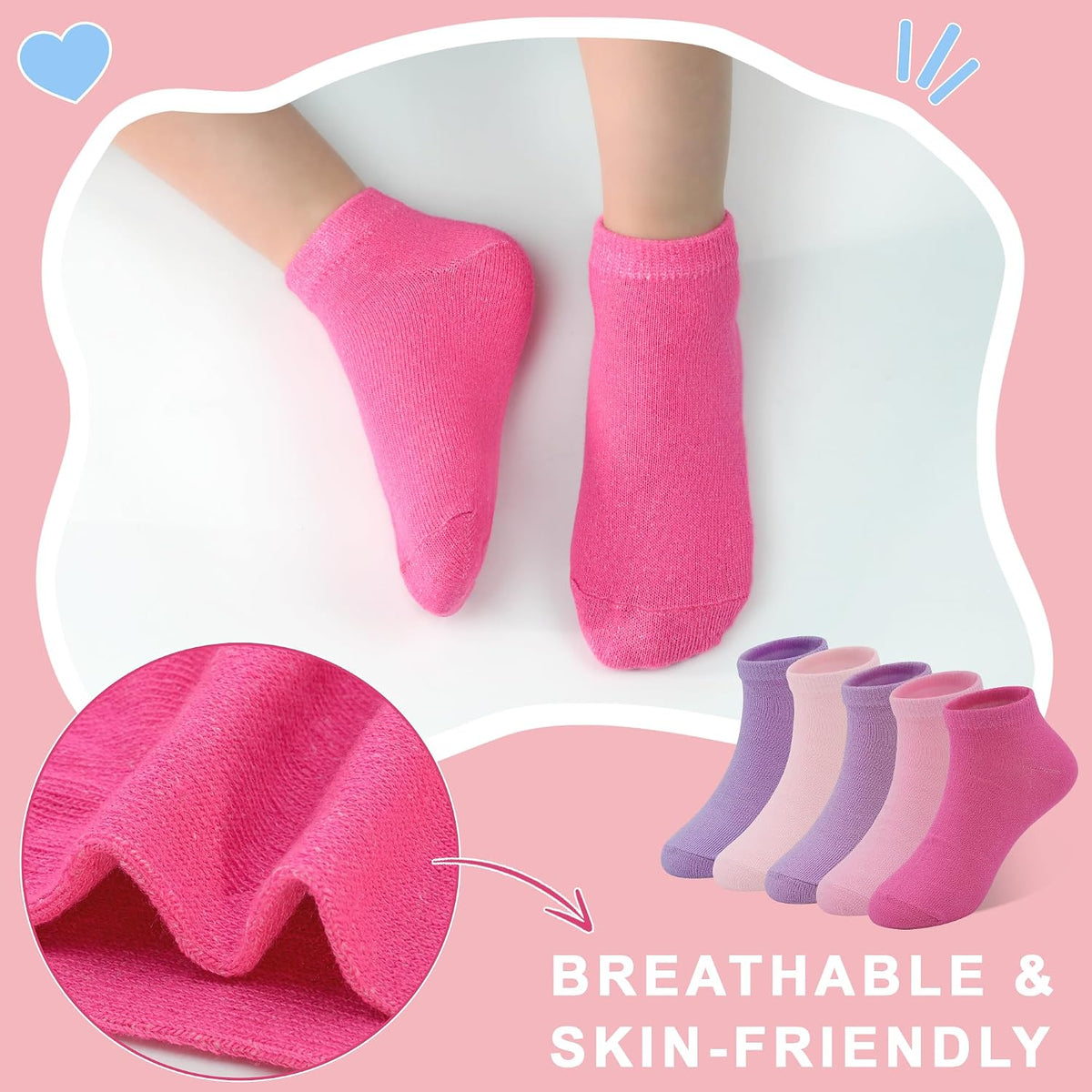 ZERULETS 20 Pairs Girls Socks, Toddler Kids Ankle Low Cut Socks Aged 1-13