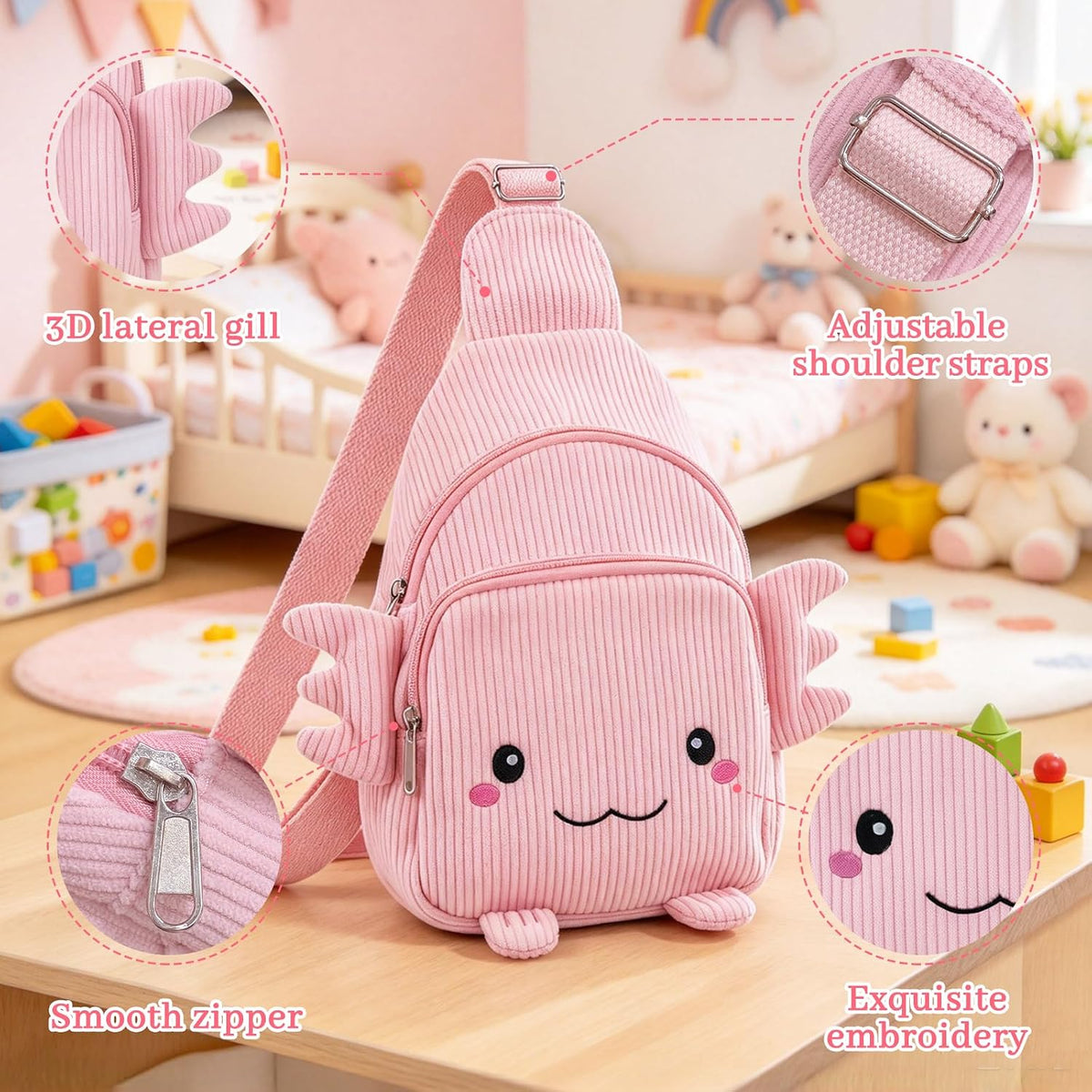 Axolotl Sling Bag,Cute Crossbody Sling Bag Fanny Pack Belt Purse