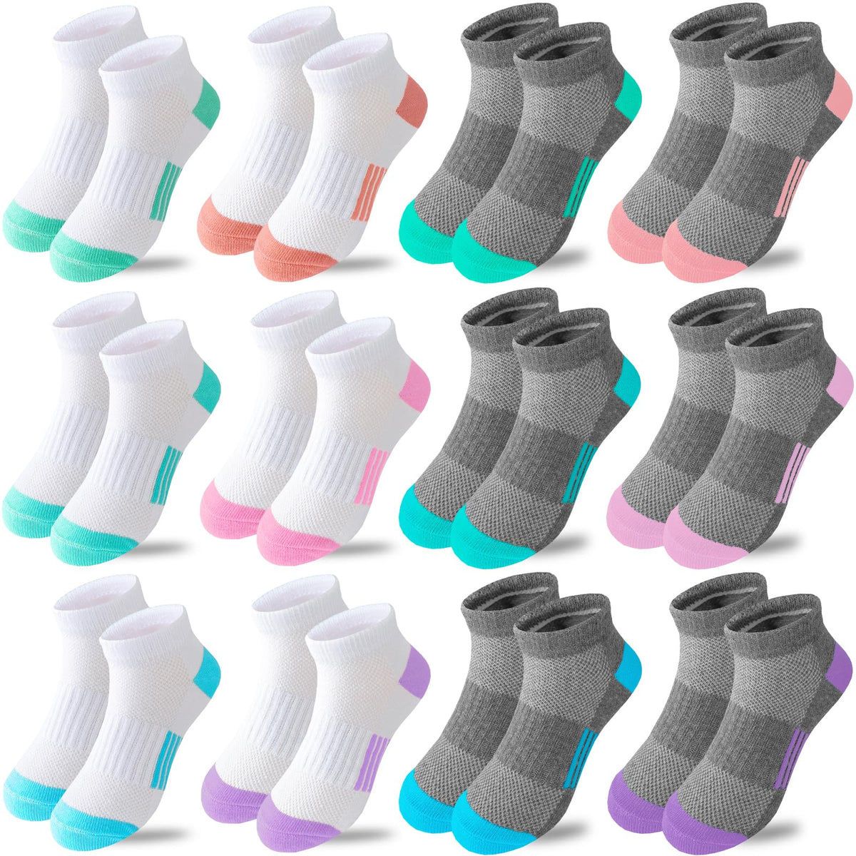 Bemeol Girls Socks 12 Pairs Ankle Athletic Socks Cotton Sports Sock For Little Big Kids