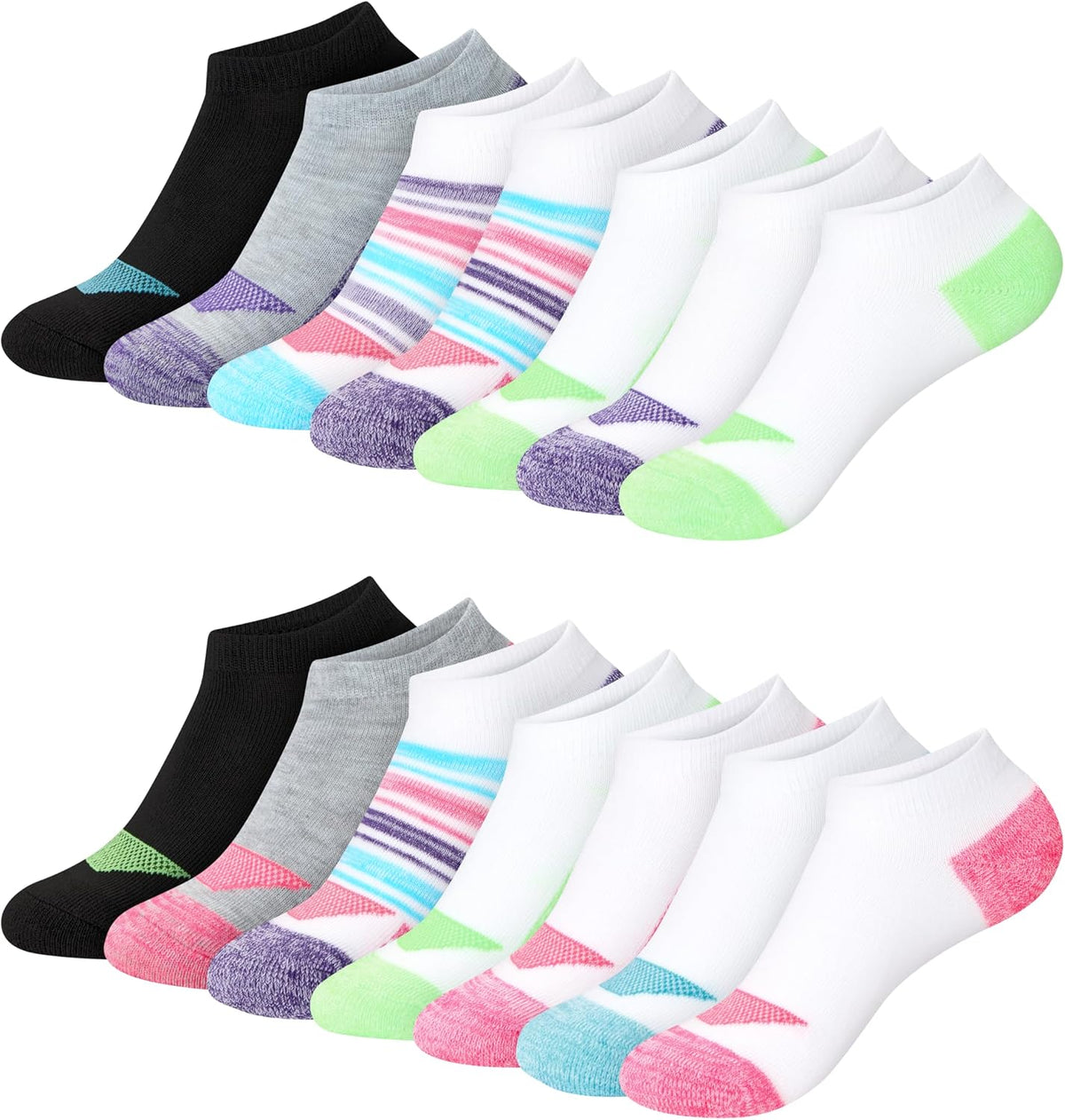 Hanes Girls' No-Show Socks Pack, 14-Pack, Cool Comfort Moisture-Wicking Lightweight Sports Sock for Girls