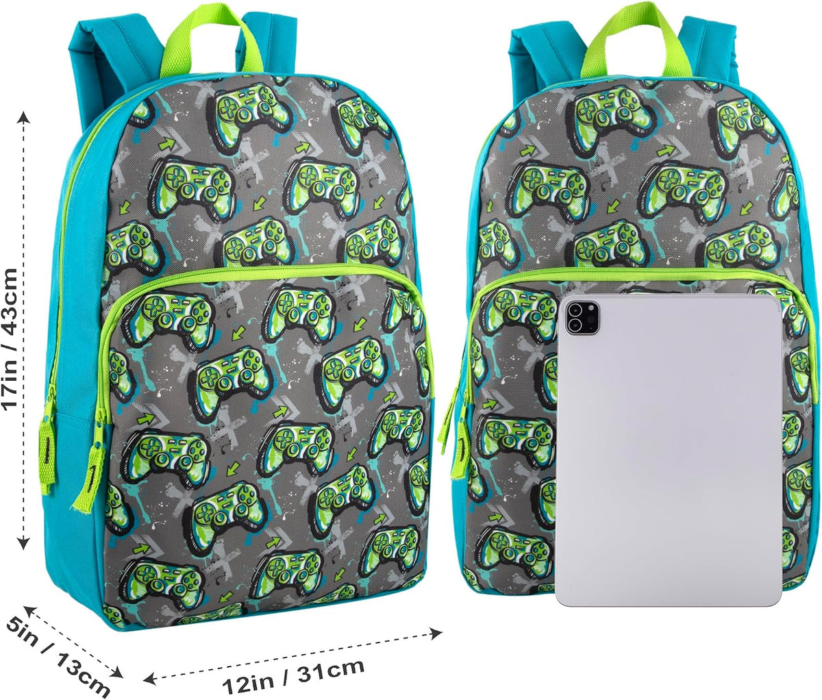 Trail maker Fun School Backpack for Elementary Middle School Girls and Boys | 17 Inch Printed Backpacks for School Kids, Travel (Game Controllers)