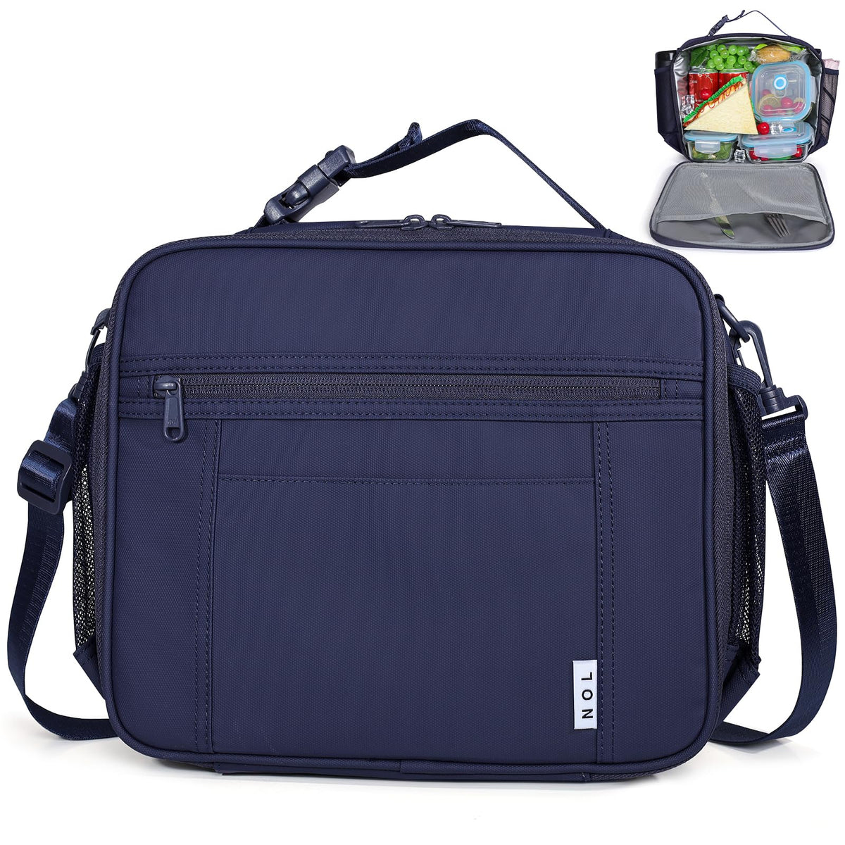 NOL Lunch Bag for Children Adult Insulated Lunch box Waterproof Cooler Reusable Zip Closure with Buckle Handle Holds for Snacks & Water Bottle School Work, Light blue