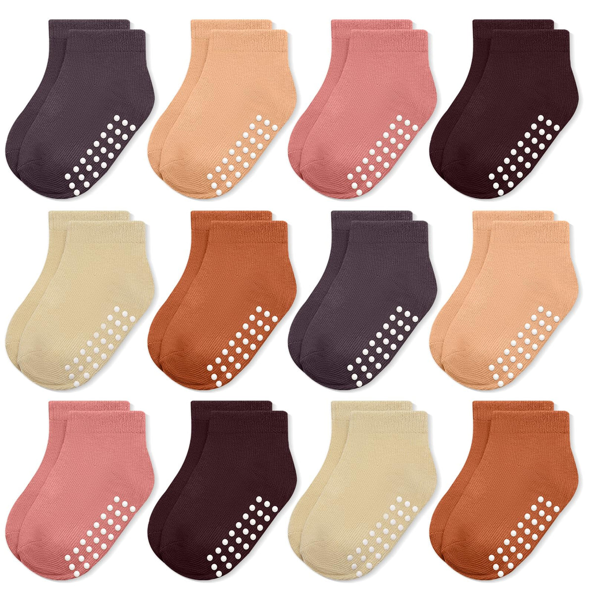 Baby Non-Slip Ankle Socks 12 Pack Soft Cotton for Infant Toddlers Girl Boy