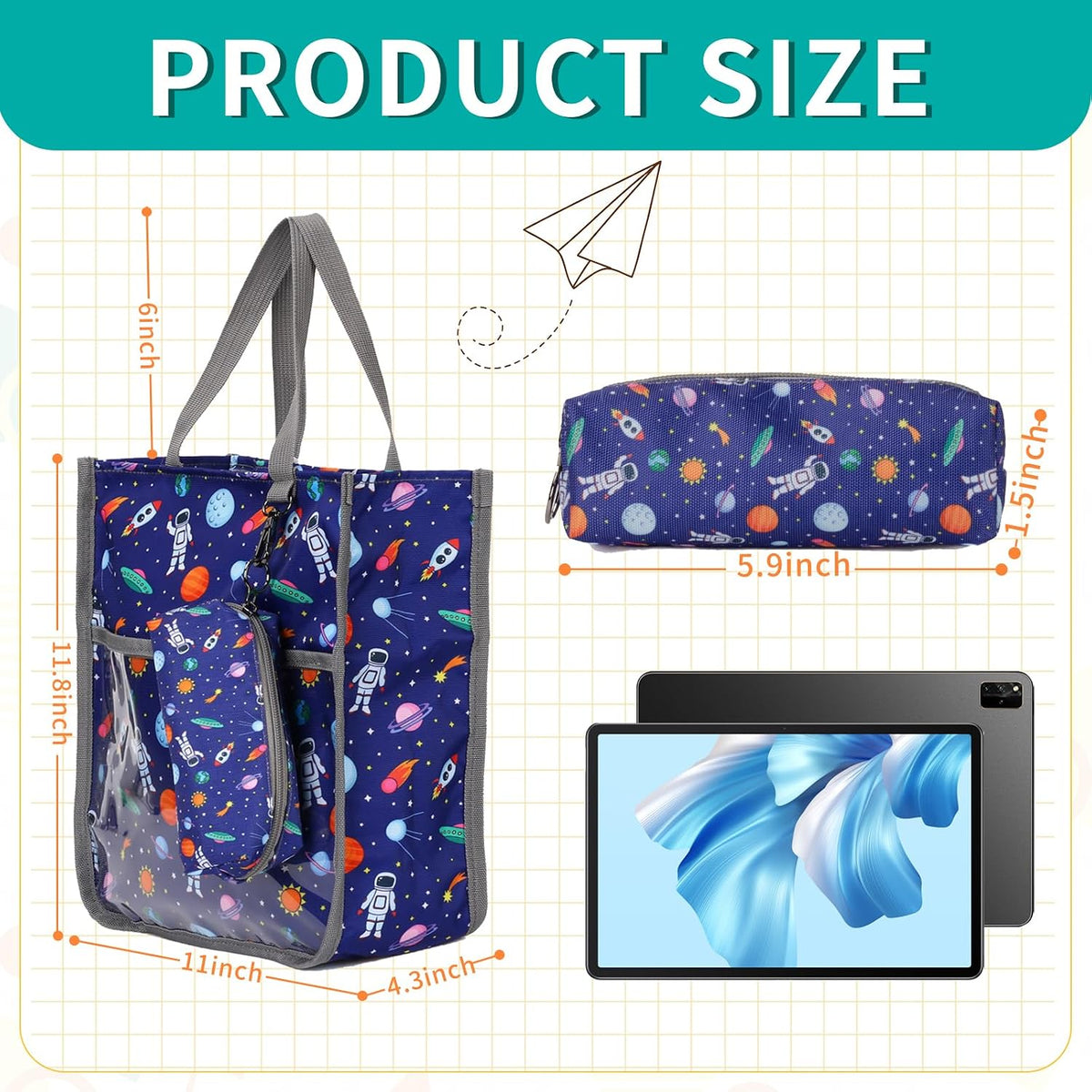 Kids Cute Tote Bags for Boys Girls Ages 4-16,Handbags with Pencil Case, Book Tote Bags with Zipper for School and Playtime (grey)