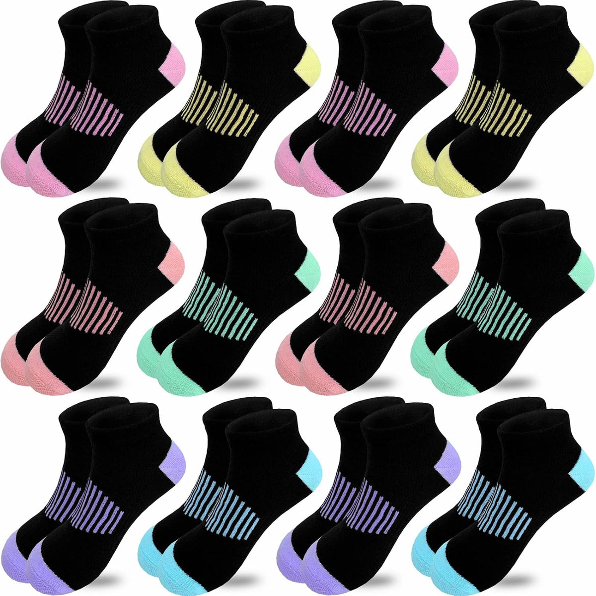JAMEGIO 12 Pairs Girls Socks Ankle Socks for Girls Running Athletic Low Cut Sock for Little Big Girl