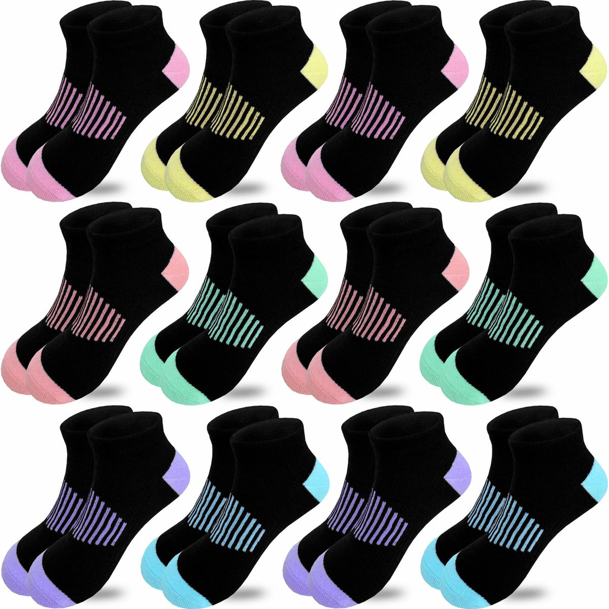 JAMEGIO 12 Pairs Girls Socks Ankle Socks for Girls Running Athletic Low Cut Sock for Little Big Girl