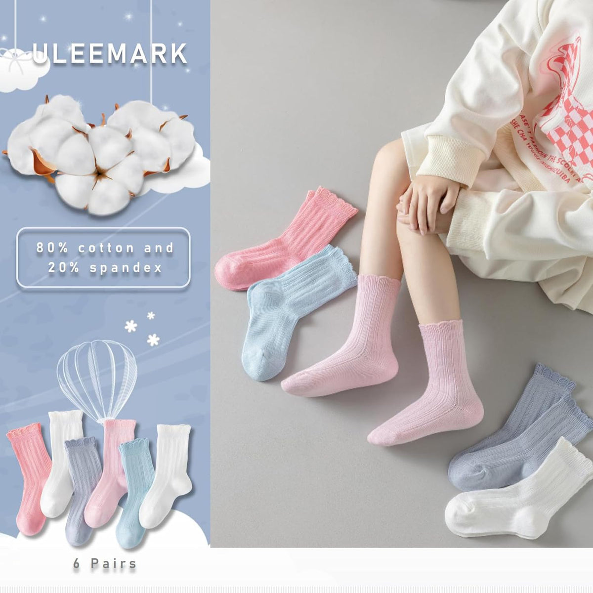 Girl Ruffle Socks, 6 Pairs, 4T-10T, Frilly Dress Crew Socks
