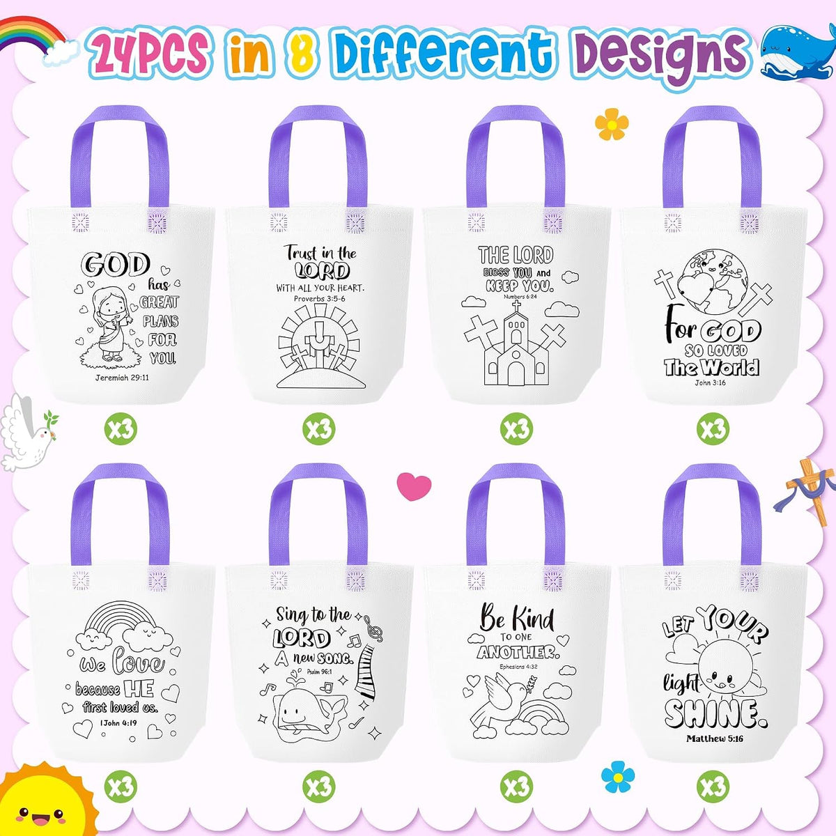 24Pcs Cartoon Coloring Goodie Bags for Kids Party Favor Classroom Reward