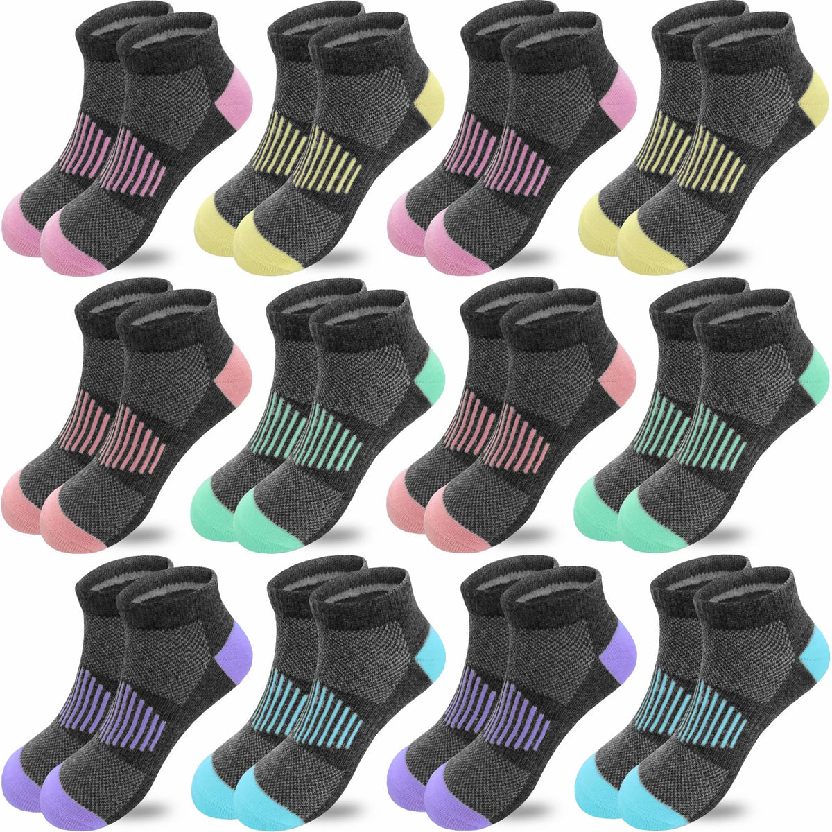 JAMEGIO 12 Pairs Girls Socks Ankle Socks for Girls Running Athletic Low Cut Sock for Little Big Girl