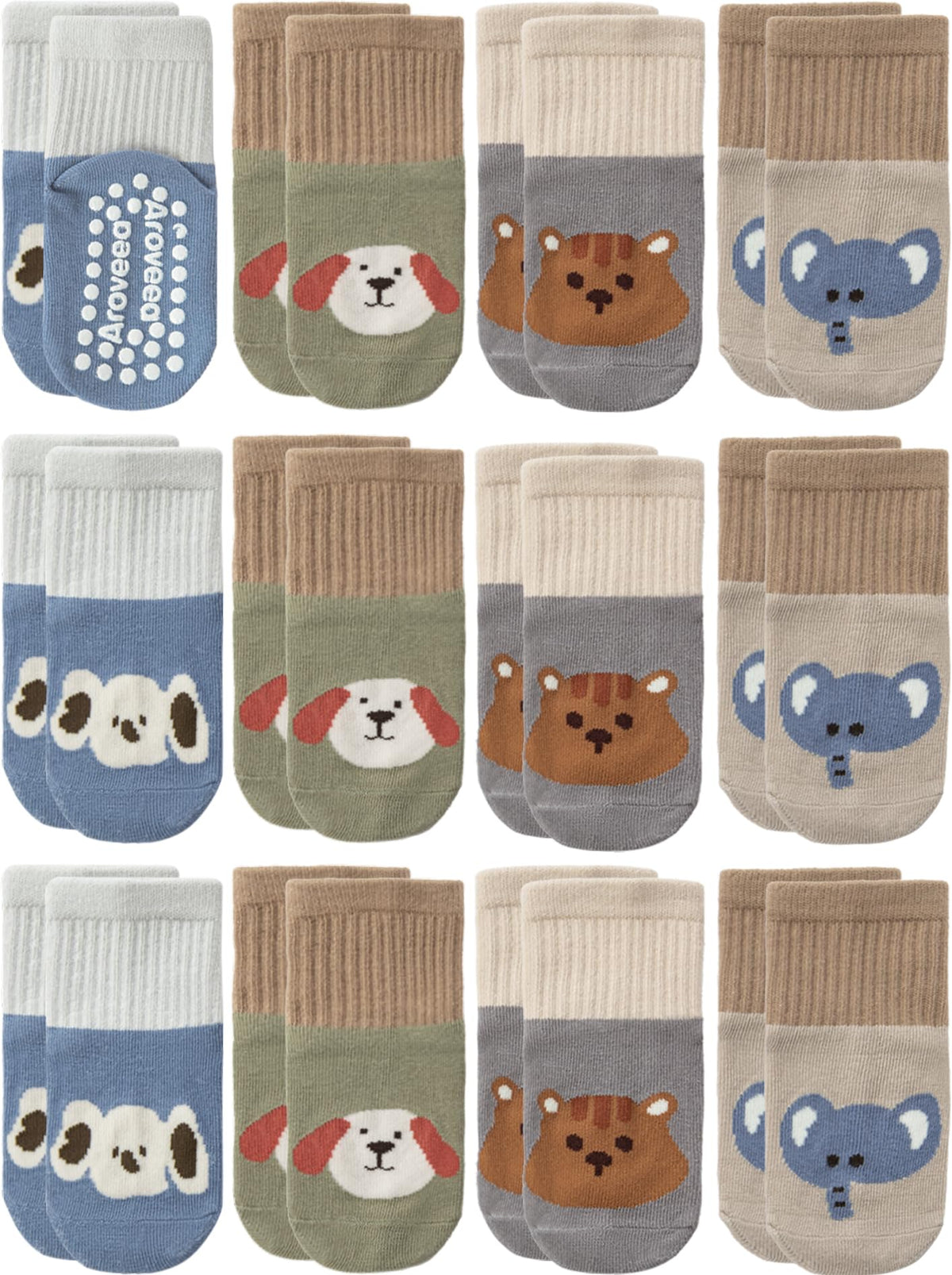 Aroveea Toddler Socks Non Slip Grip Ankle Baby 12 Pack for Kids Boys Girls