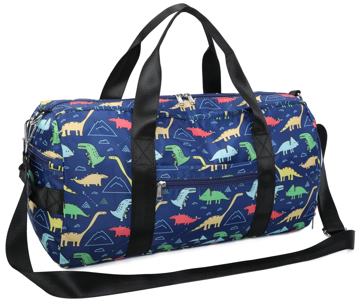 CAMTOP Kids Duffel Overnight Bag Boys Girls Toddler Weekender Carry-On Personalized Tote for Travel Gym Sport (A-Blue Dinosaur)