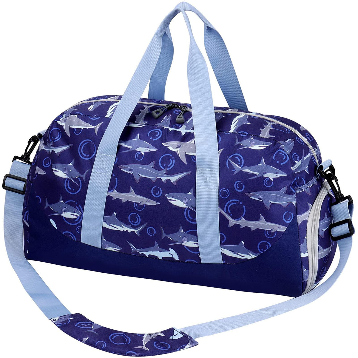 Choco Mocha Kids Duffle Bag, Boys Basketball Overnight Travel Bags for Weekender Kid with Shoes Compartment, Large Sleepover Bag for Gym Blue