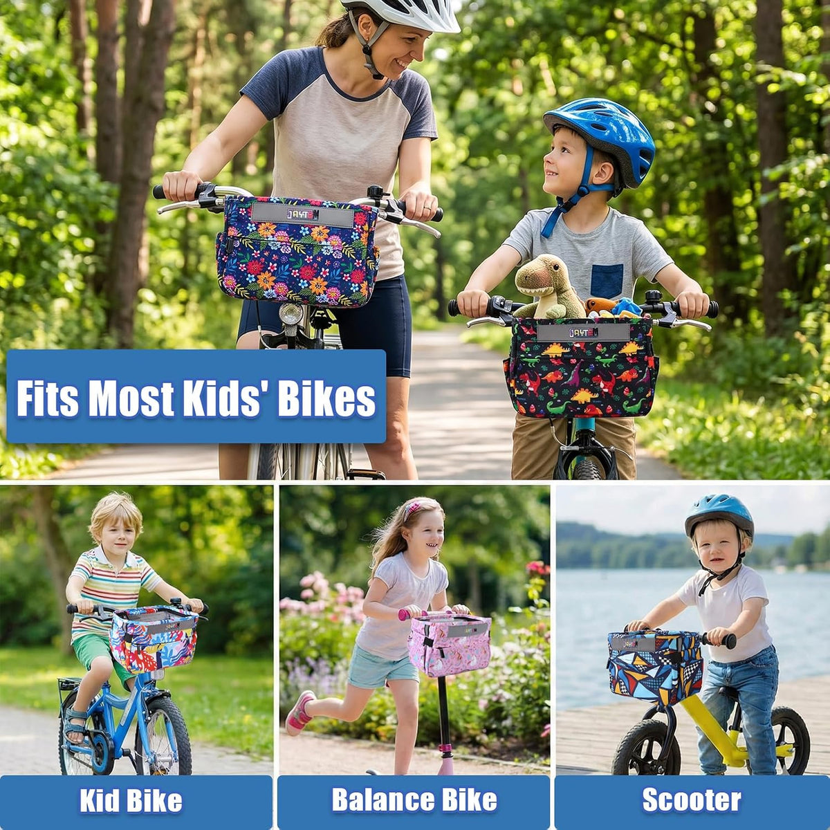 Kids Bike Basket, Bike Basket Front Frame Handlebar Bag, Waterproof Bicycle Basket Bag with Zipper Closure & Reflective Straps Fit Most Toddlers Bike, Tricycle or Scooter
