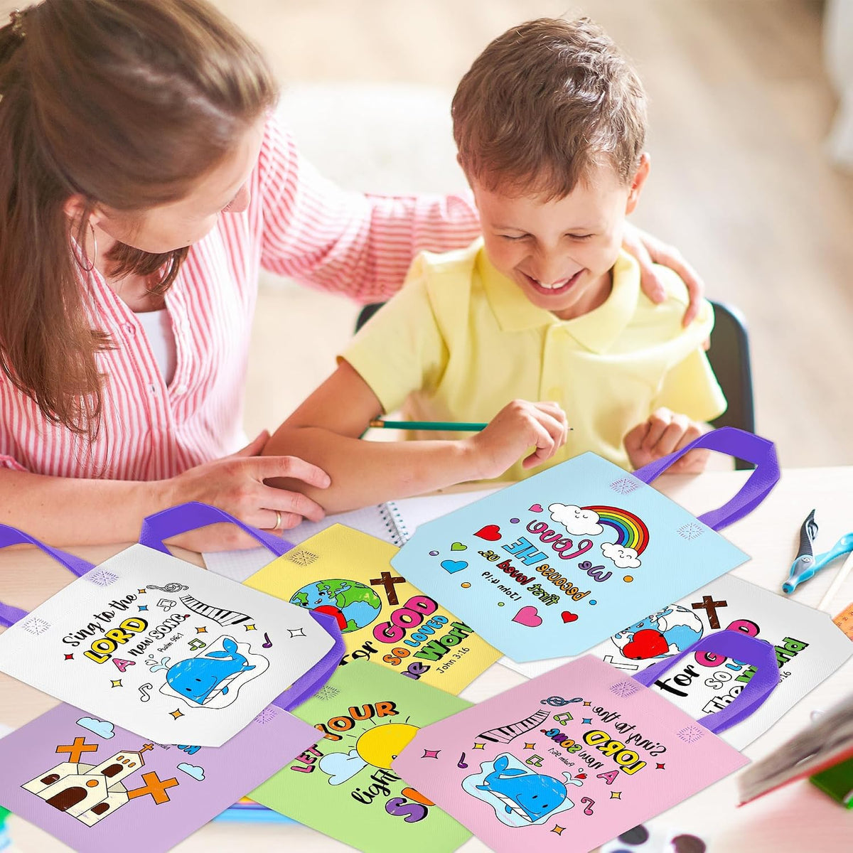 24Pcs Cartoon Coloring Goodie Bags for Kids Party Favor Classroom Reward