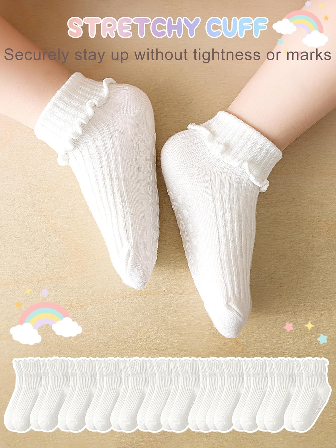 Toddler Girls Socks 12 Pack Grip Kids Cotton Socks for Toddlers 6M-7Years
