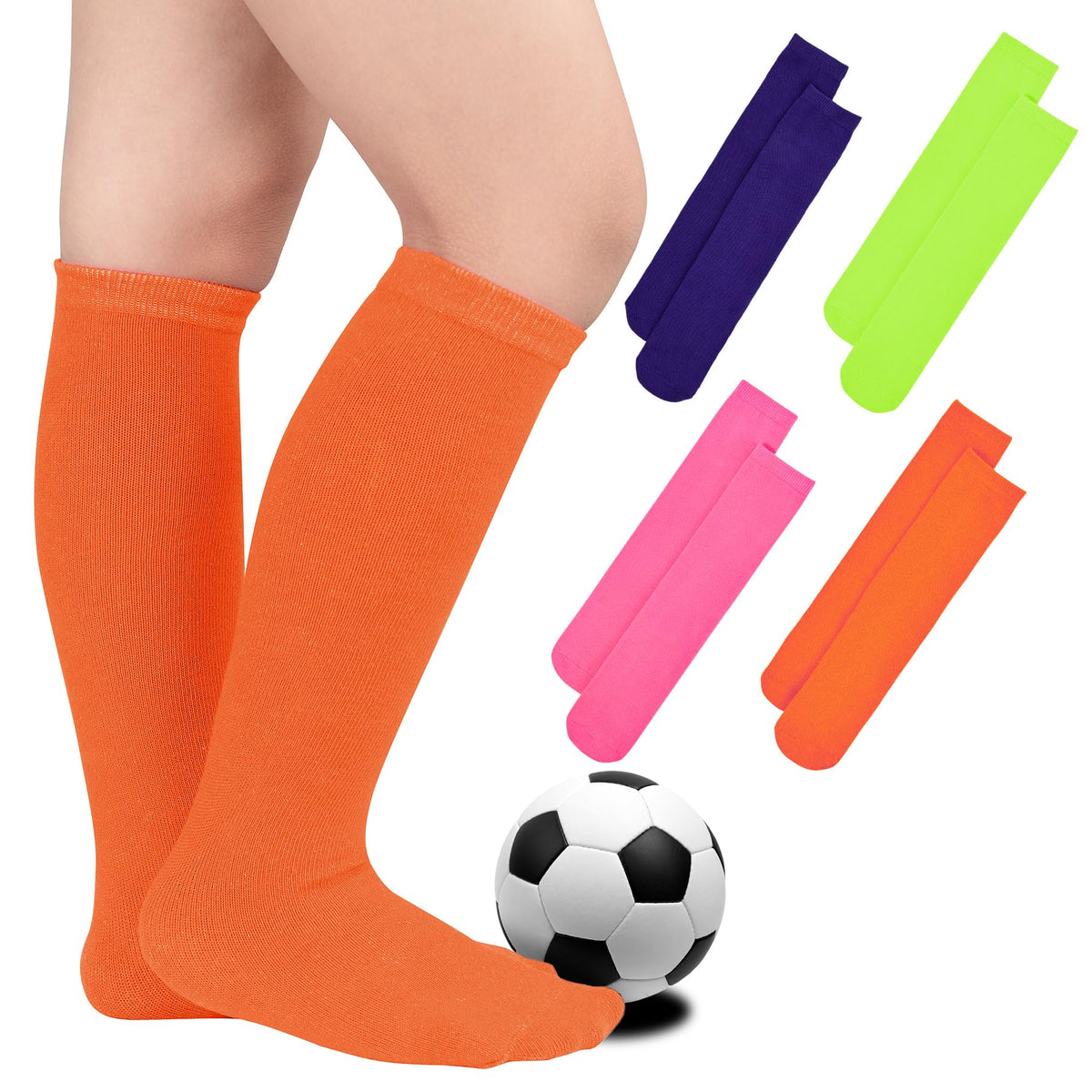 Zando 4 Pairs Kids Soccer Socks Athletic Youth Boys Girls Knee High Socks