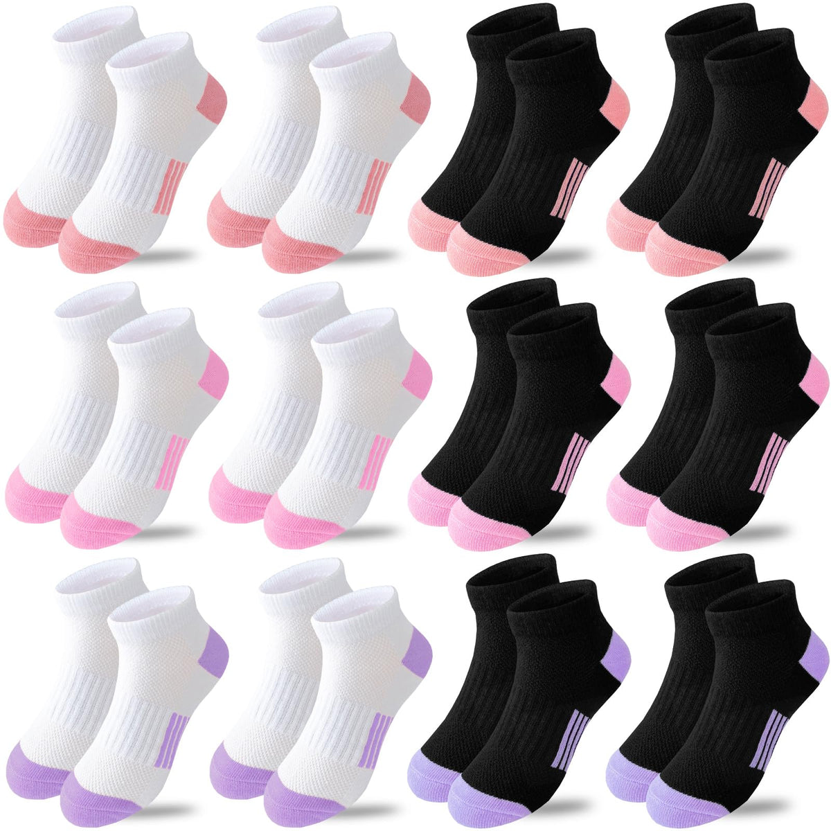 Bemeol Girls Socks 12 Pairs Ankle Athletic Socks Cotton Sports Sock For Little Big Kids
