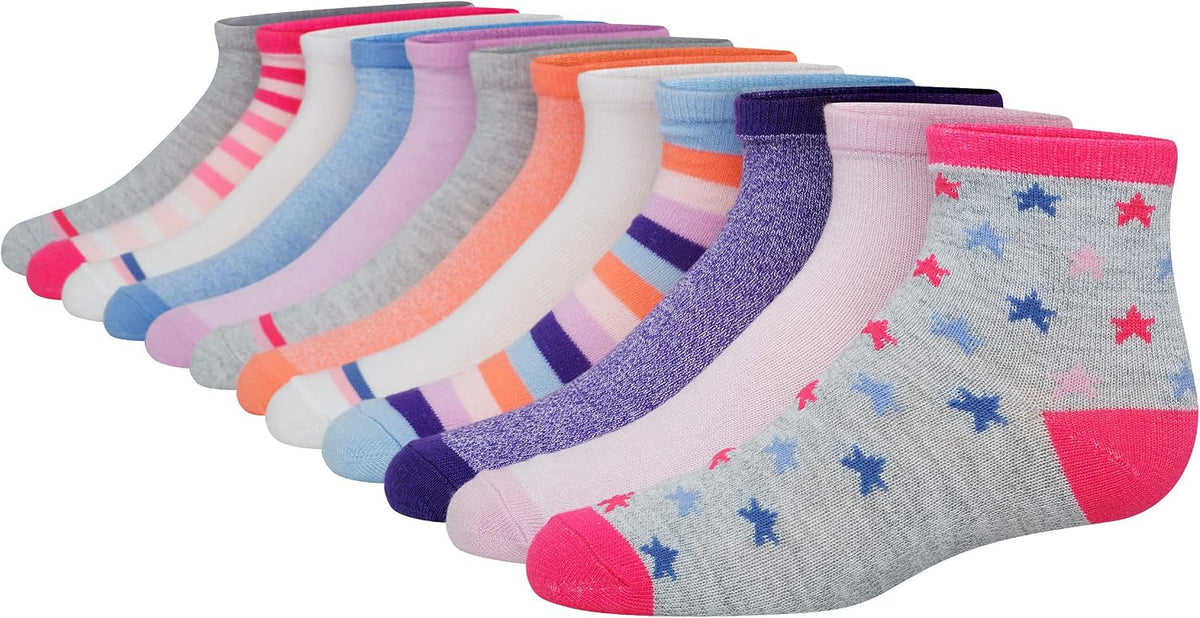 Hanes Girls' Socks, Fashion Patterned Soft Socks, No Show, Ankle, and Crew, 12-pair Packs