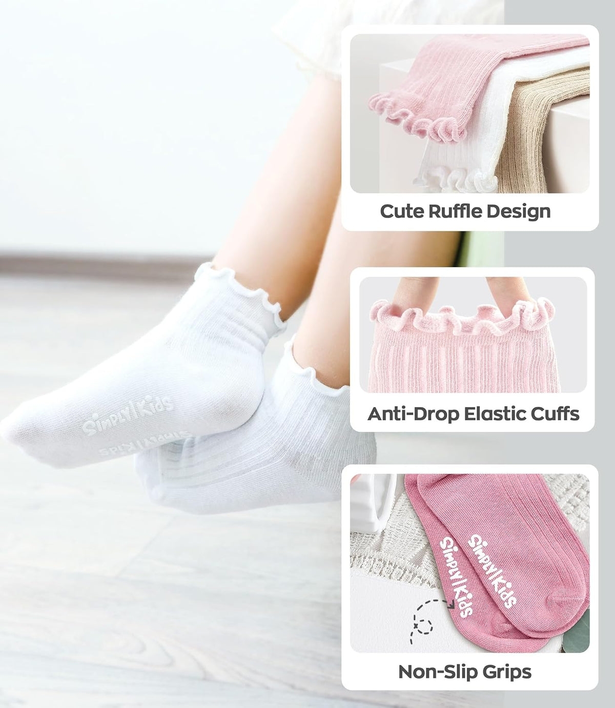 6 Pairs Toddler Ruffle Socks, 0-9 Years, Baby Little Girl Kids Grip Socks