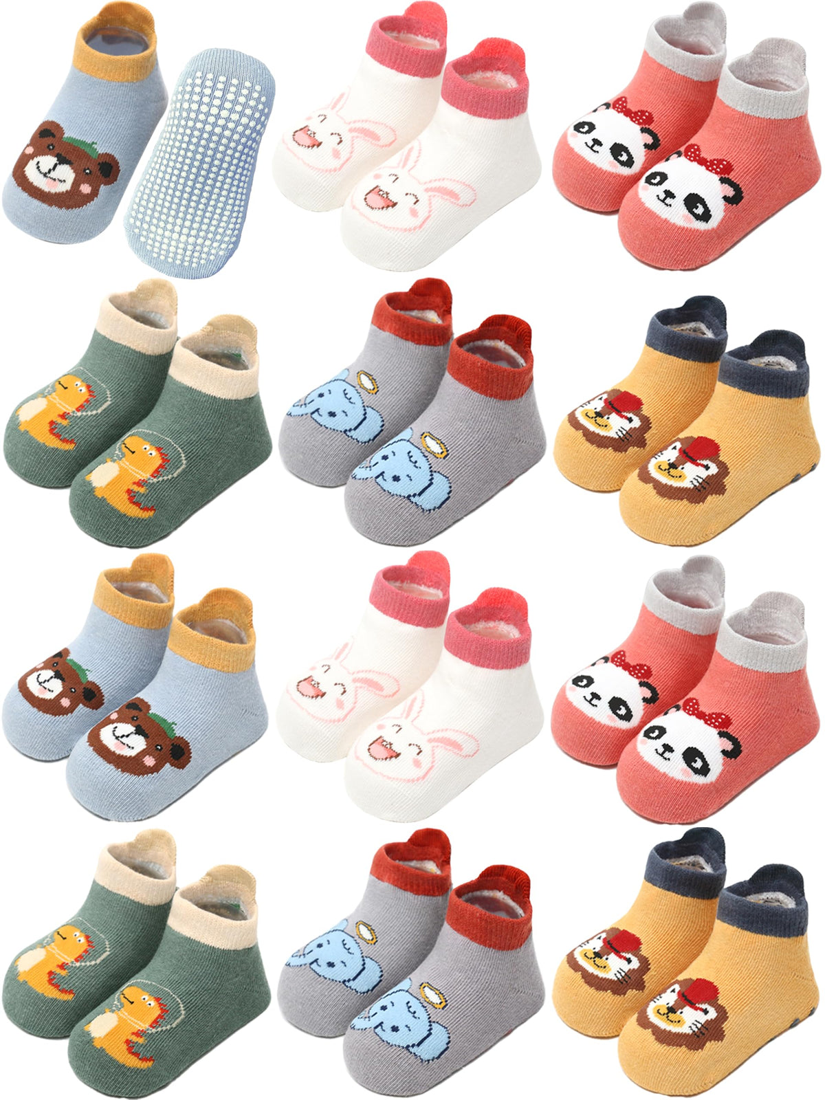Aroveea Toddler Socks Non Slip Grip Ankle Baby 12 Pack for Kids Boys Girls