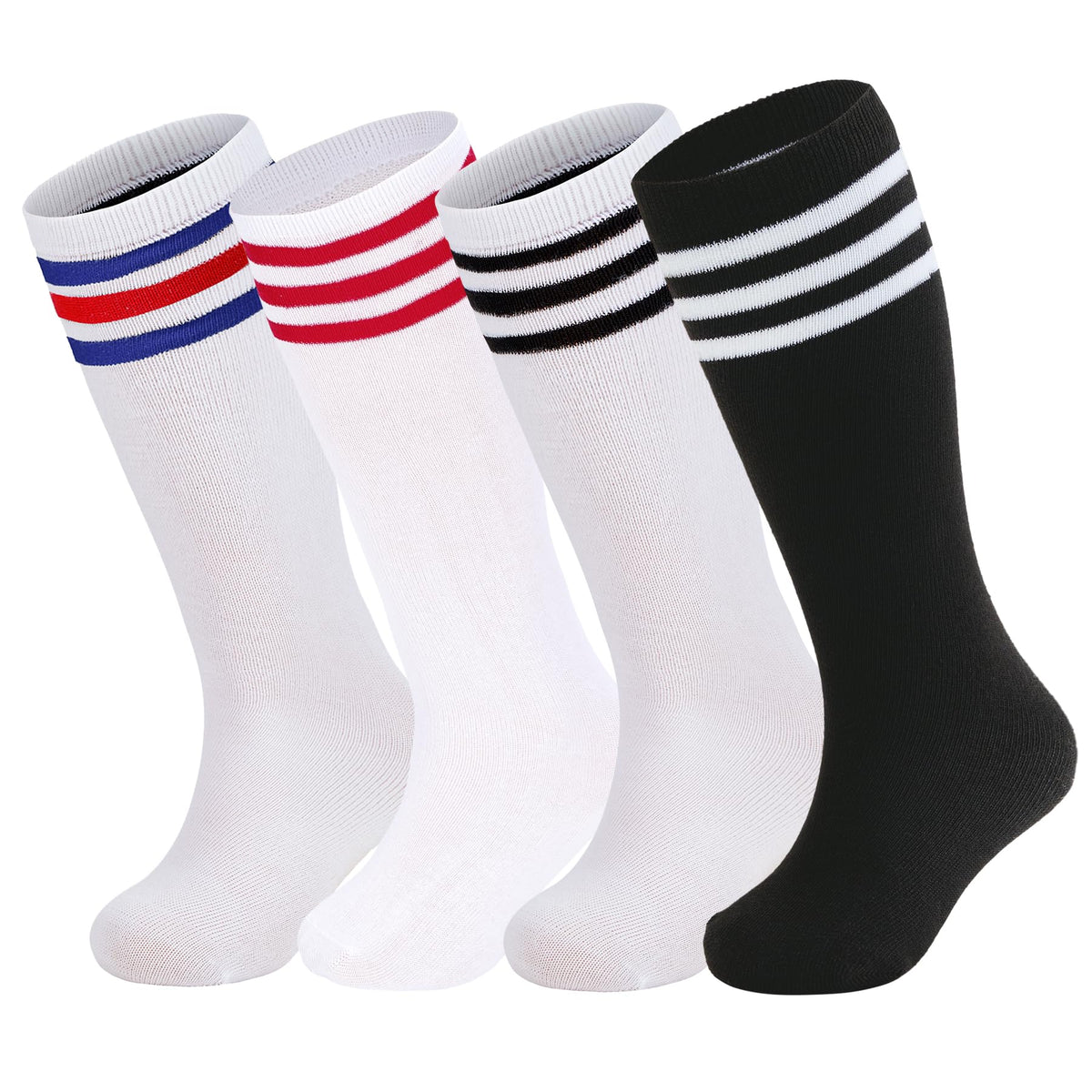 Zando 4 Pairs Kids Soccer Socks Athletic Youth Boys Girls Knee High Socks