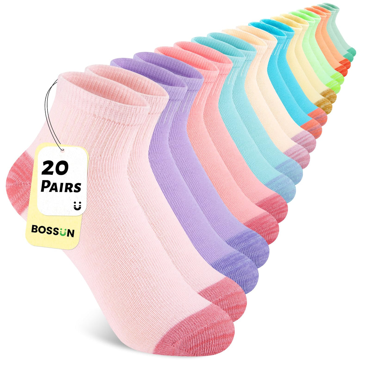 20 Pairs Girls Ankle Socks, 4-7/7-10/10-12 Years Old, Color&White Socks for Kids, Comfortable Little Girls Sock