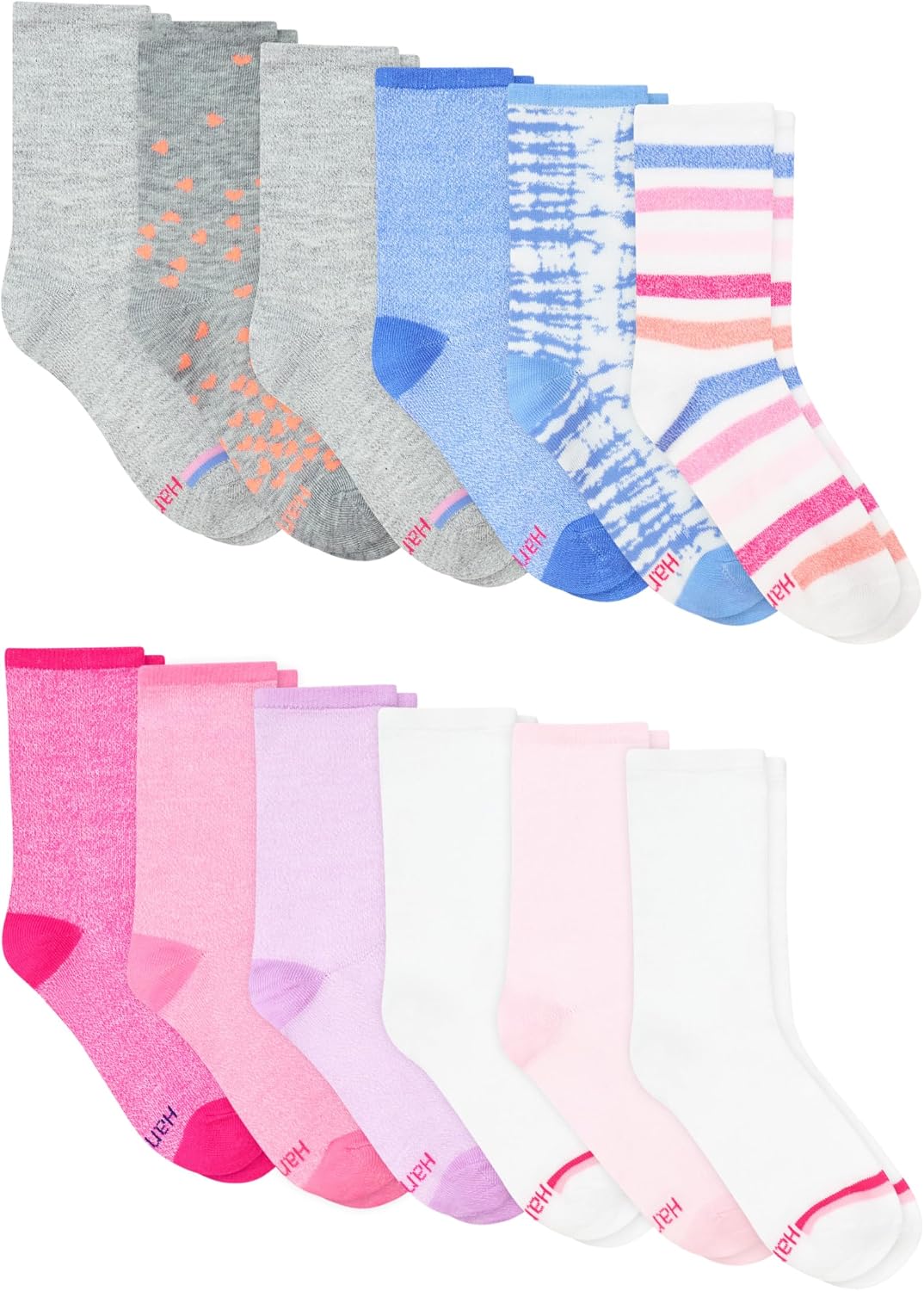 Hanes Girls' Socks, Fashion Patterned Soft Socks, No Show, Ankle, and Crew, 12-pair Packs