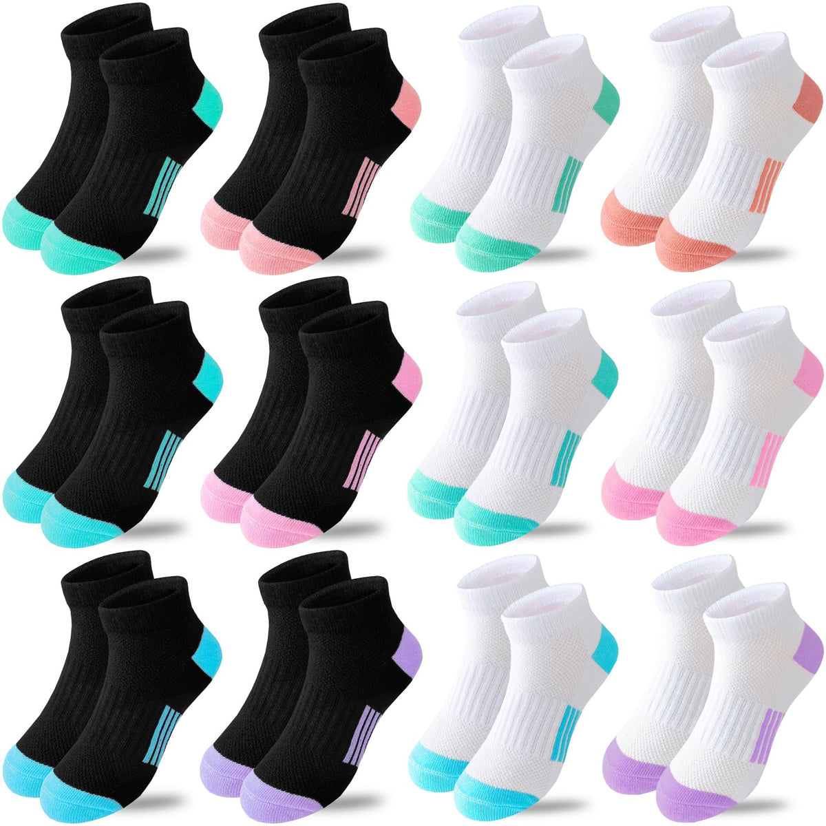 Bemeol Girls Socks 12 Pairs Ankle Athletic Socks Cotton Sports Sock For Little Big Kids