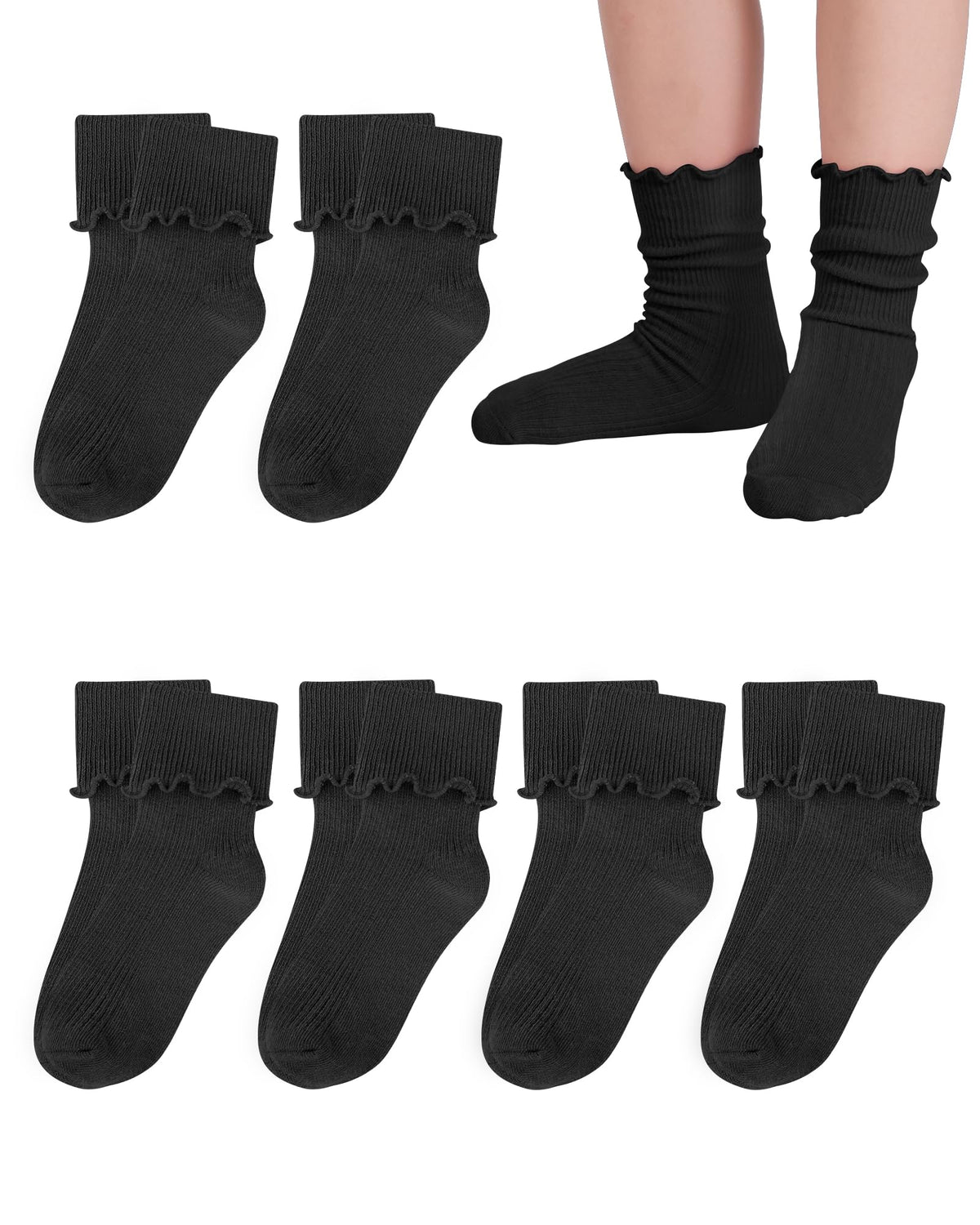 Witwot Ruffle Socks for Girls Kids Toddler Turn Cuff Dress School Uniform Sock